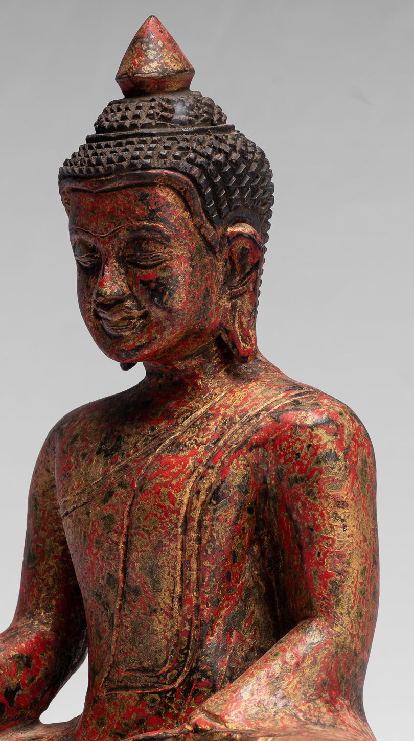 Statue di Buddha - Antique Khmer Style SE Asia seduto l'illuminazione in legno statua di Buddha - 25 cm/10 "