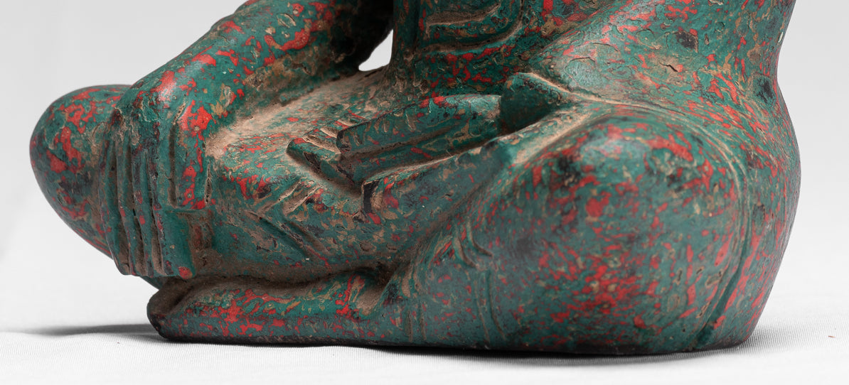 Statue Buddha - Antique Khmer Style SE Asia Seduto l'Illuminismo in legno Statua Buddha - 21 cm/8 "