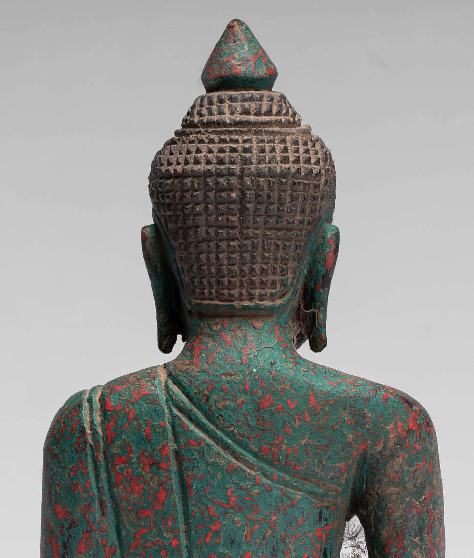 Statue Buddha - Antique Khmer Style SE Asia Seduto l'Illuminismo in legno Statua Buddha - 21 cm/8 "