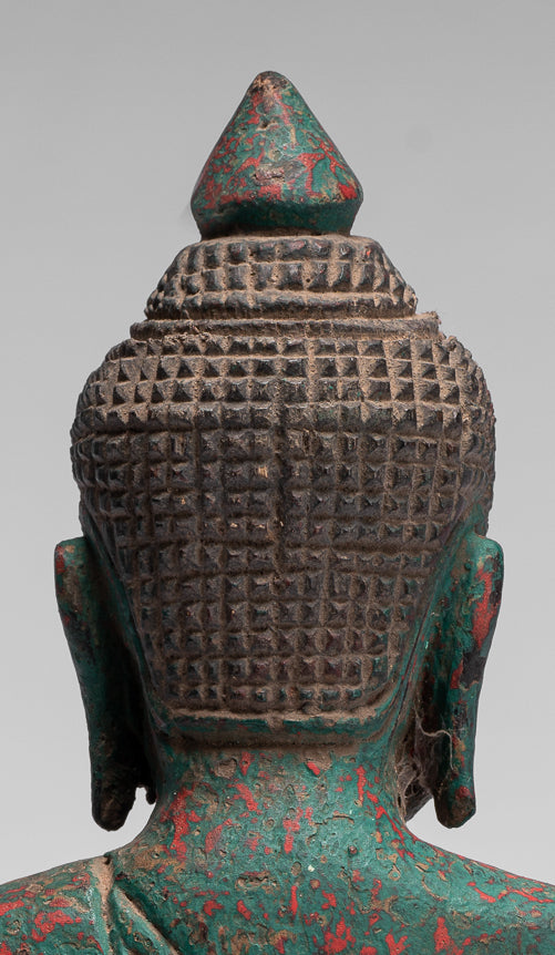 Statue Buddha - Antique Khmer Style SE Asia Seduto l'Illuminismo in legno Statua Buddha - 21 cm/8 "