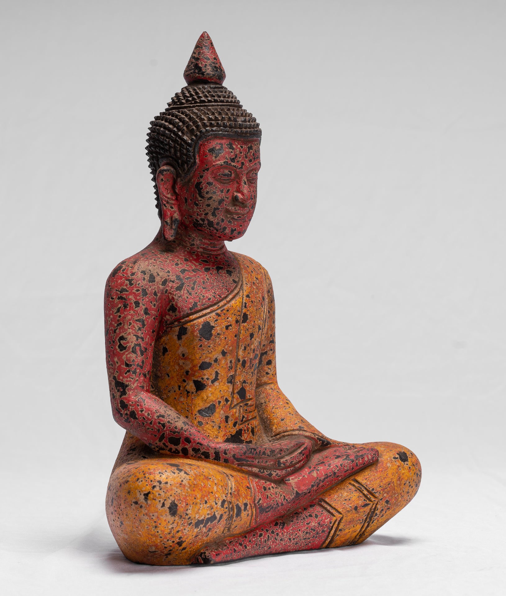 Buddha Sculpture - Antique Khmer in stile Khmer Seduto Buddha Statue Dhyana Meditation Mudra - 32 cm/13 "
