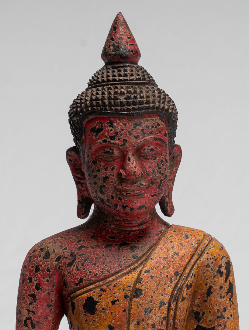 Buddha Sculpture - Antique Khmer in stile Khmer Seduto Buddha Statue Dhyana Meditation Mudra - 32 cm/13 "