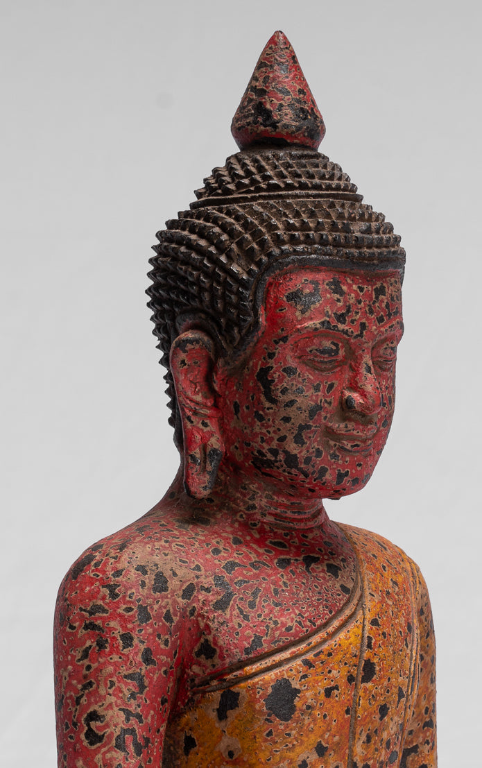 Buddha Sculpture - Antique Khmer in stile Khmer Seduto Buddha Statue Dhyana Meditation Mudra - 32 cm/13 "