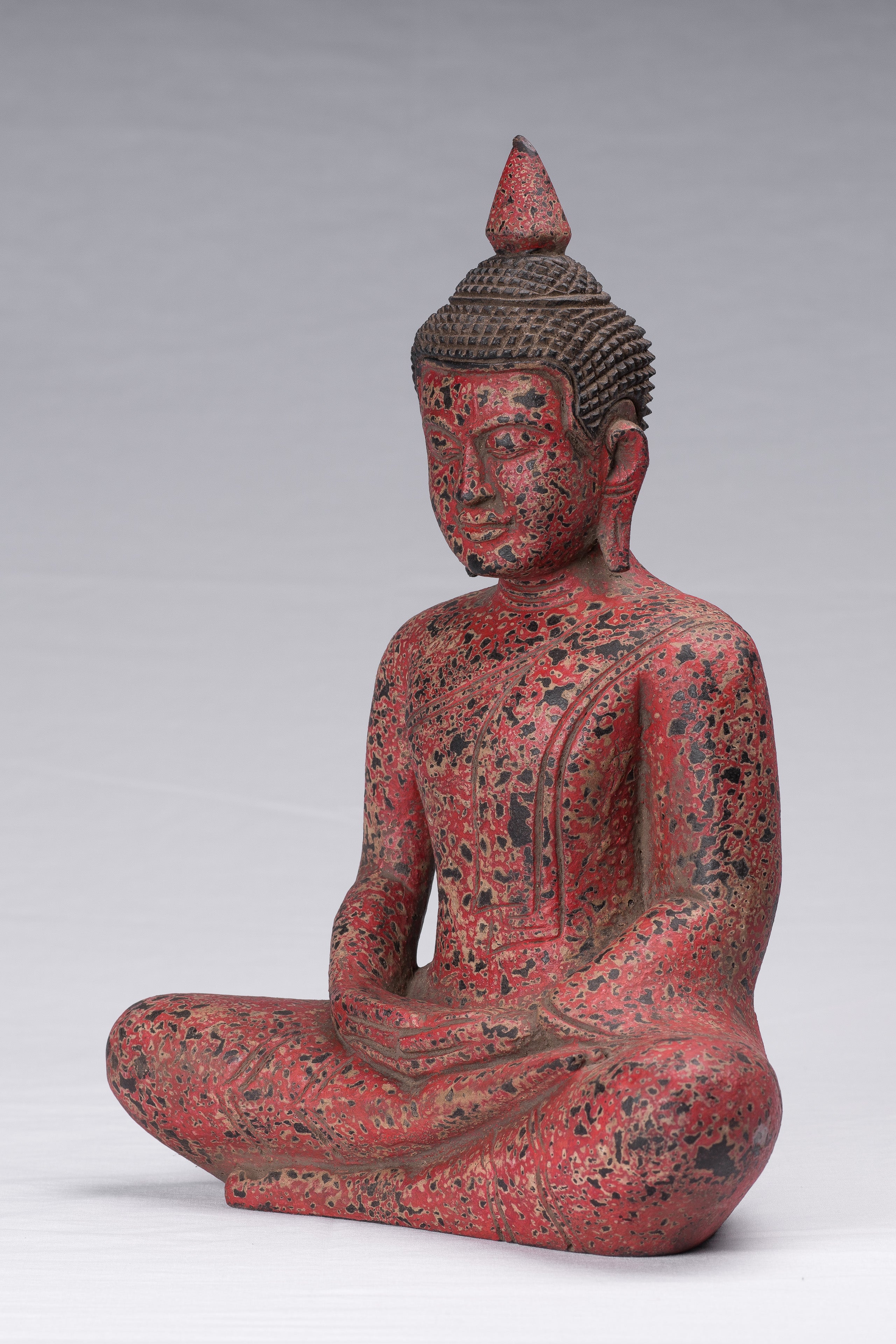 Buddha Sculpture - Antique Khmer in stile Khmer Legno Buddha Statua Dhyana Meditazione Mudra - 34 cm/14 "