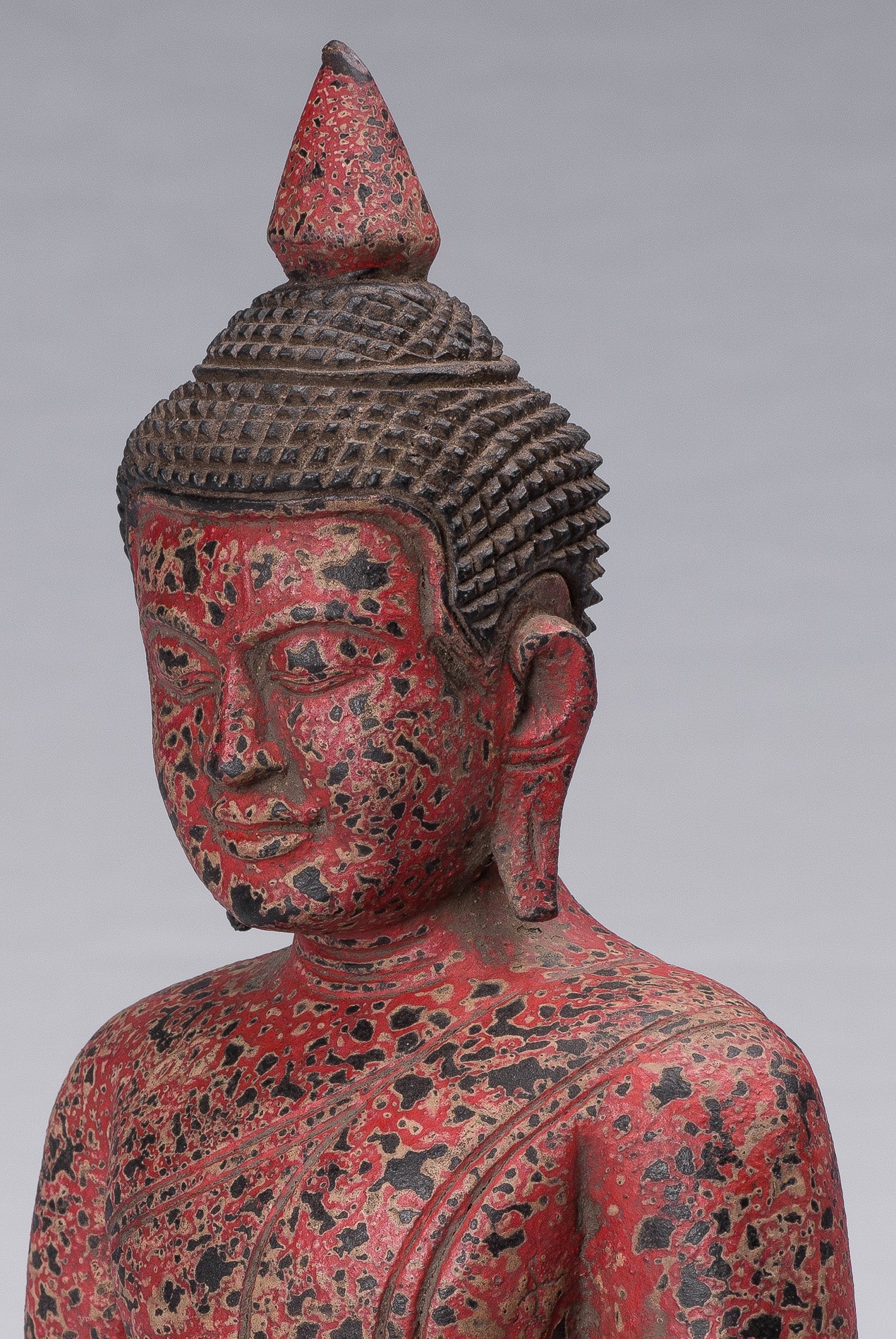 Buddha Sculpture - Antique Khmer in stile Khmer Legno Buddha Statua Dhyana Meditazione Mudra - 34 cm/14 "