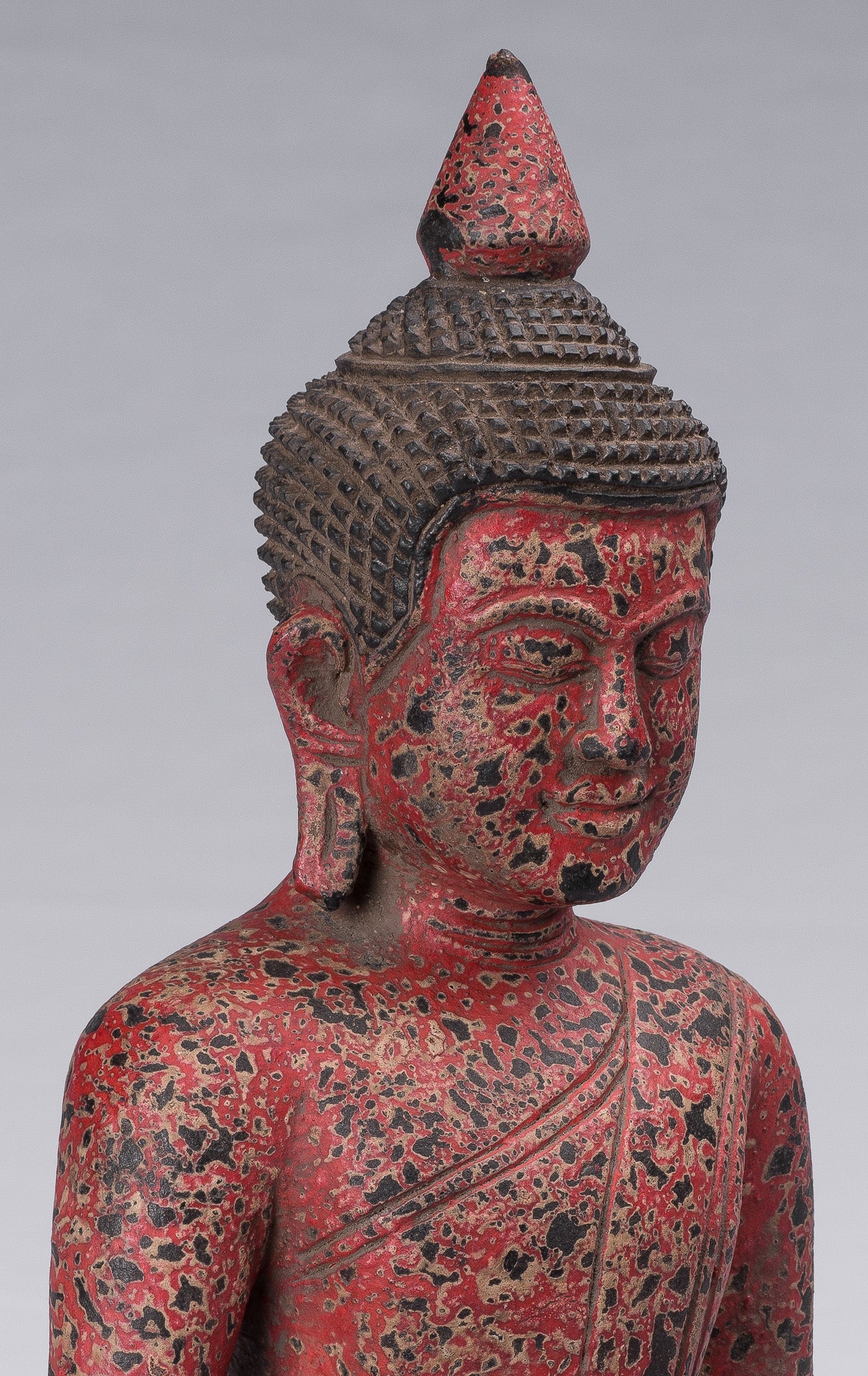 Buddha Sculpture - Antique Khmer in stile Khmer Legno Buddha Statua Dhyana Meditazione Mudra - 34 cm/14 "