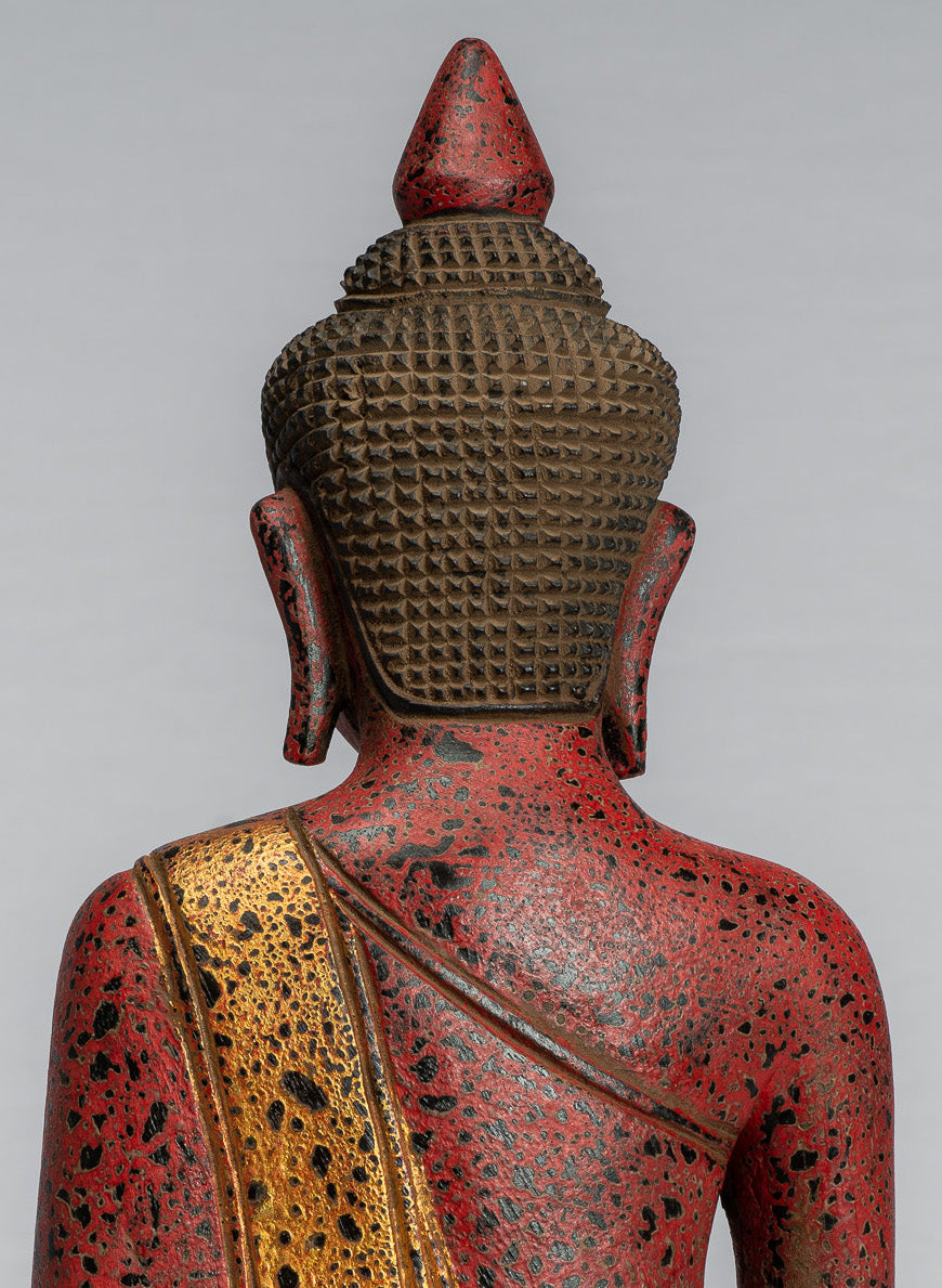Statue Buddha - Antique Khmer Style SE Asia Seduto l'Illuminismo in legno Statua Buddha - 39 cm/16 "