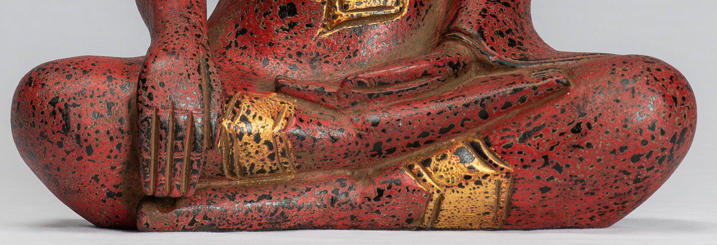 Statue Buddha - Antique Khmer Style SE Asia Seduto l'Illuminismo in legno Statua Buddha - 39 cm/16 "