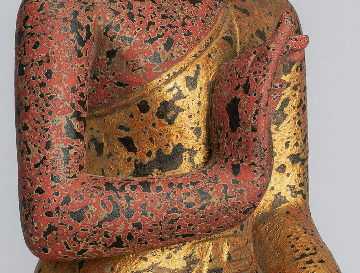 Statue de Bouddha - style khmer ancien Cambodge Impression de main d'enseignement de bouddha assis en bois - 53cm / 21 "