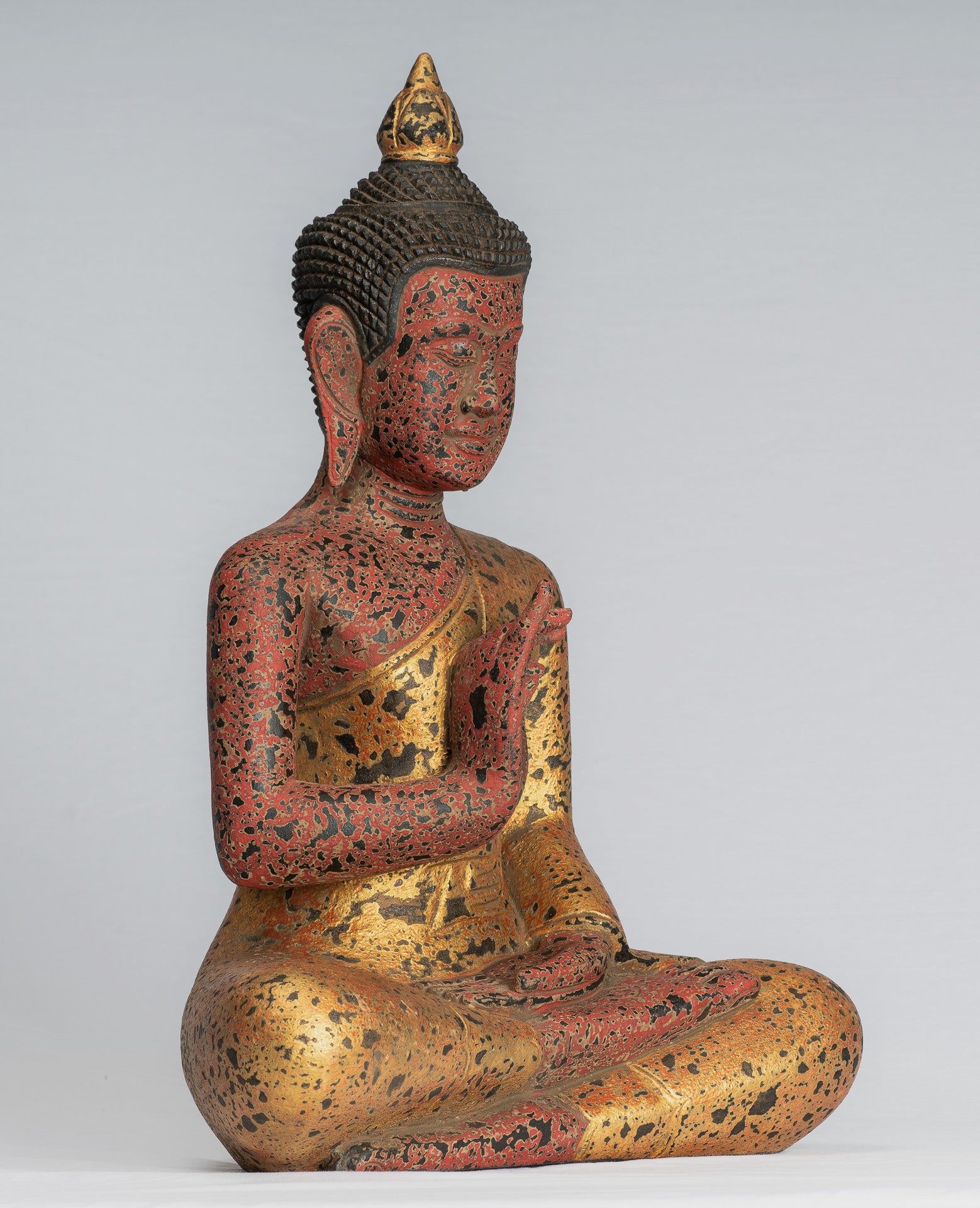Statue de Bouddha - style khmer ancien Cambodge Impression de main d'enseignement de bouddha assis en bois - 53cm / 21 "