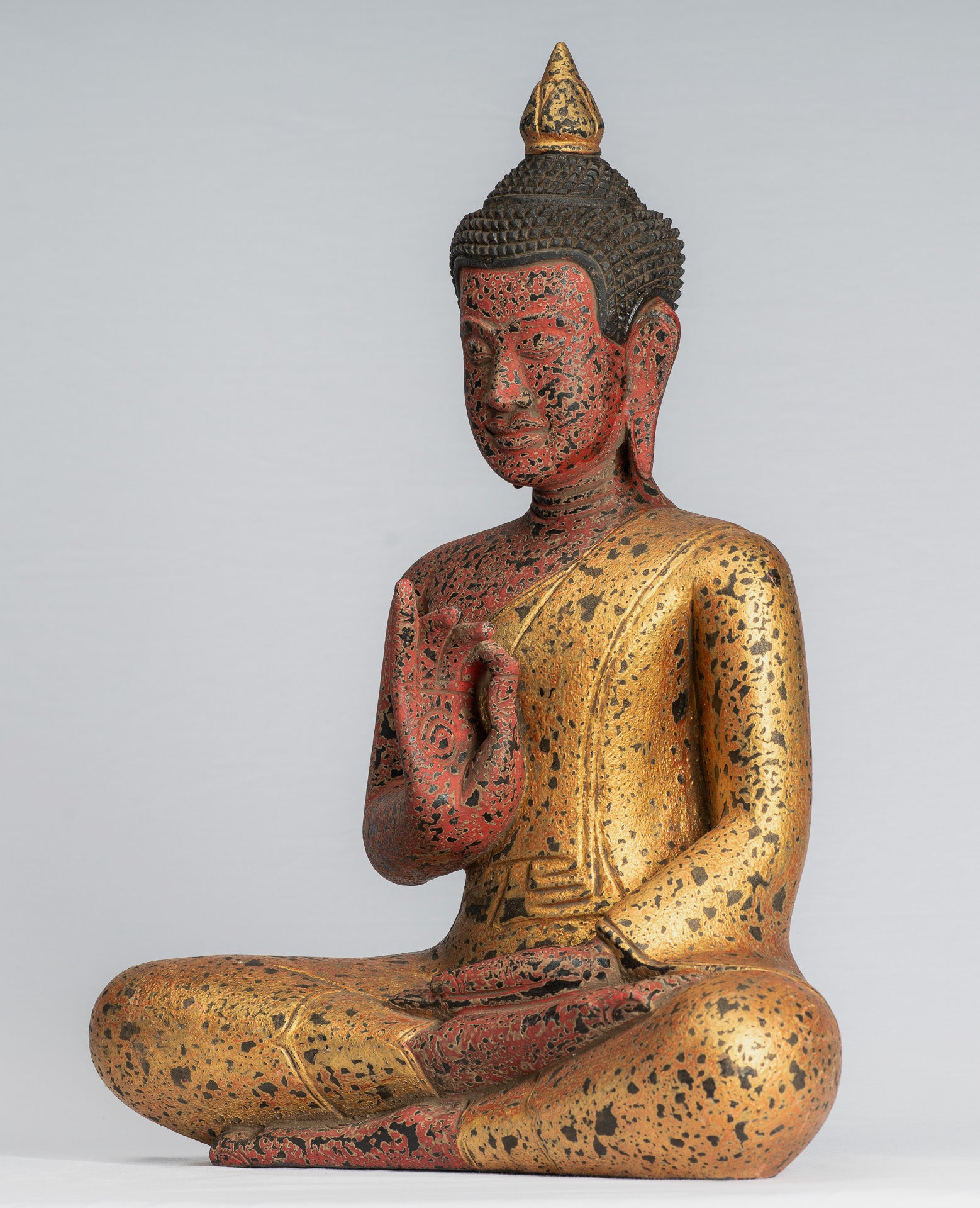 Statue de Bouddha - style khmer ancien Cambodge Impression de main d'enseignement de bouddha assis en bois - 53cm / 21 "