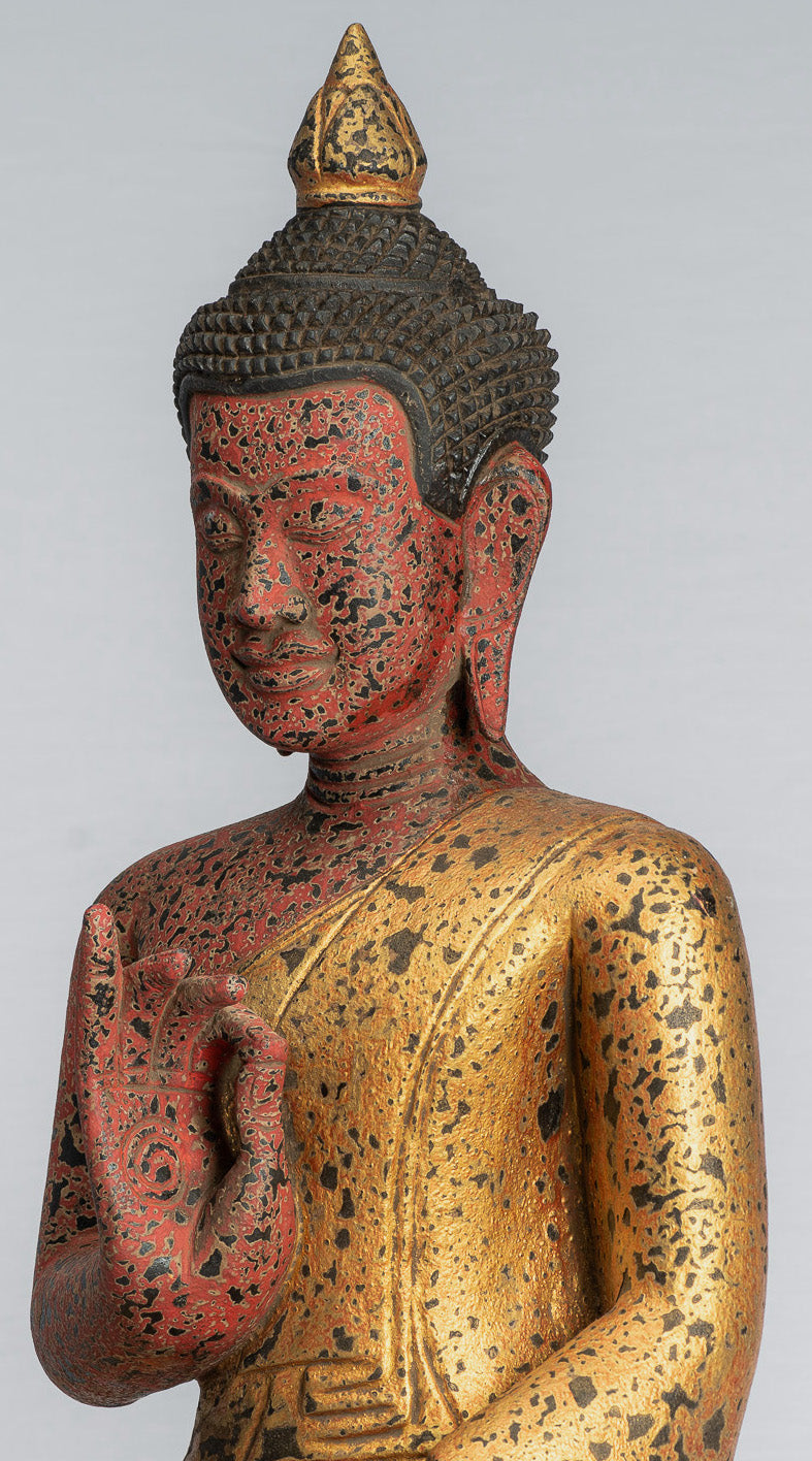 Statue de Bouddha - style khmer ancien Cambodge Impression de main d'enseignement de bouddha assis en bois - 53cm / 21 "