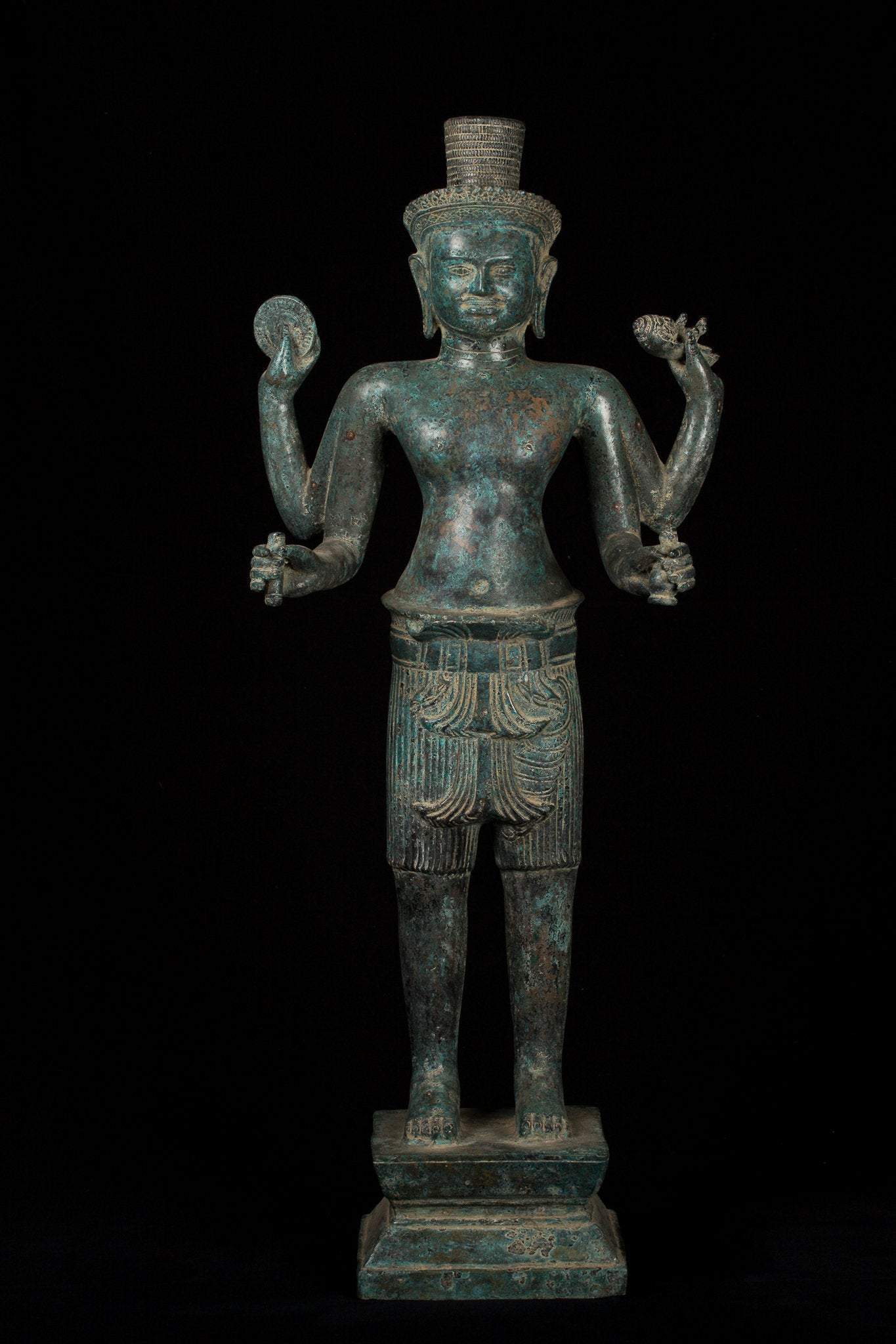 Vishnu - Antique Khmer Style Bronze Koh Ker Standing Vishnu Statue - 82cm/32 "