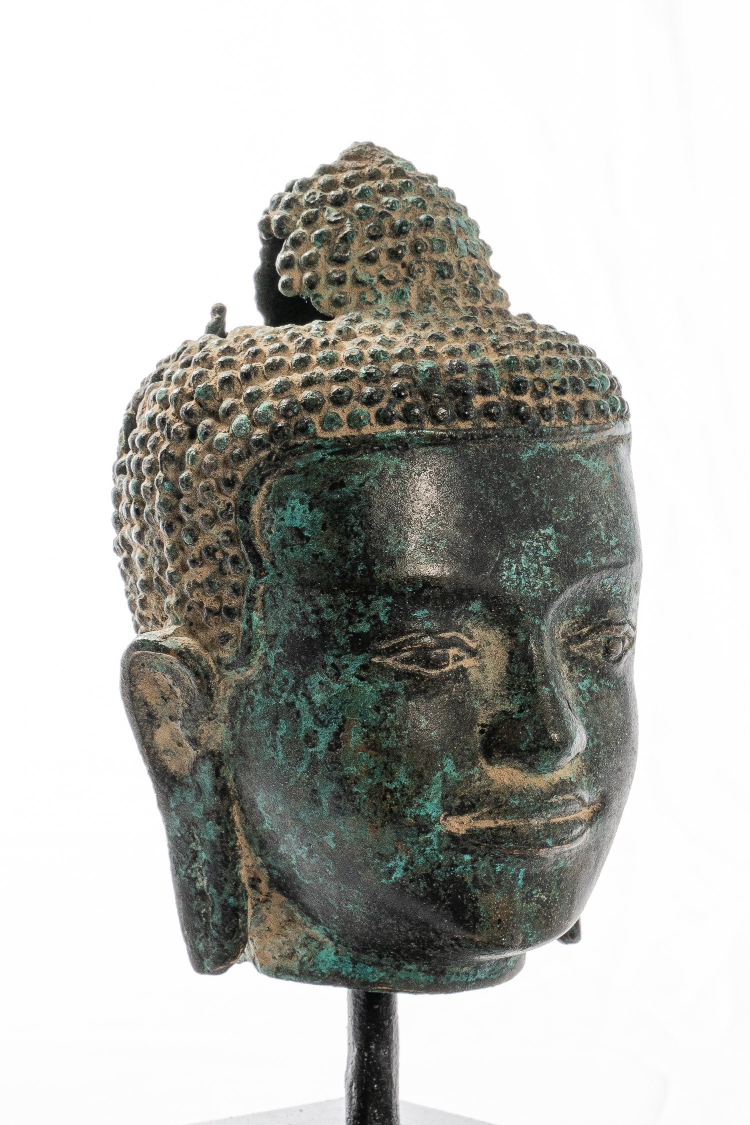 Statue Buddha - Antique Thai Monted Dvaravati Bronzo Buddha Head Statue - 19cm/8 "