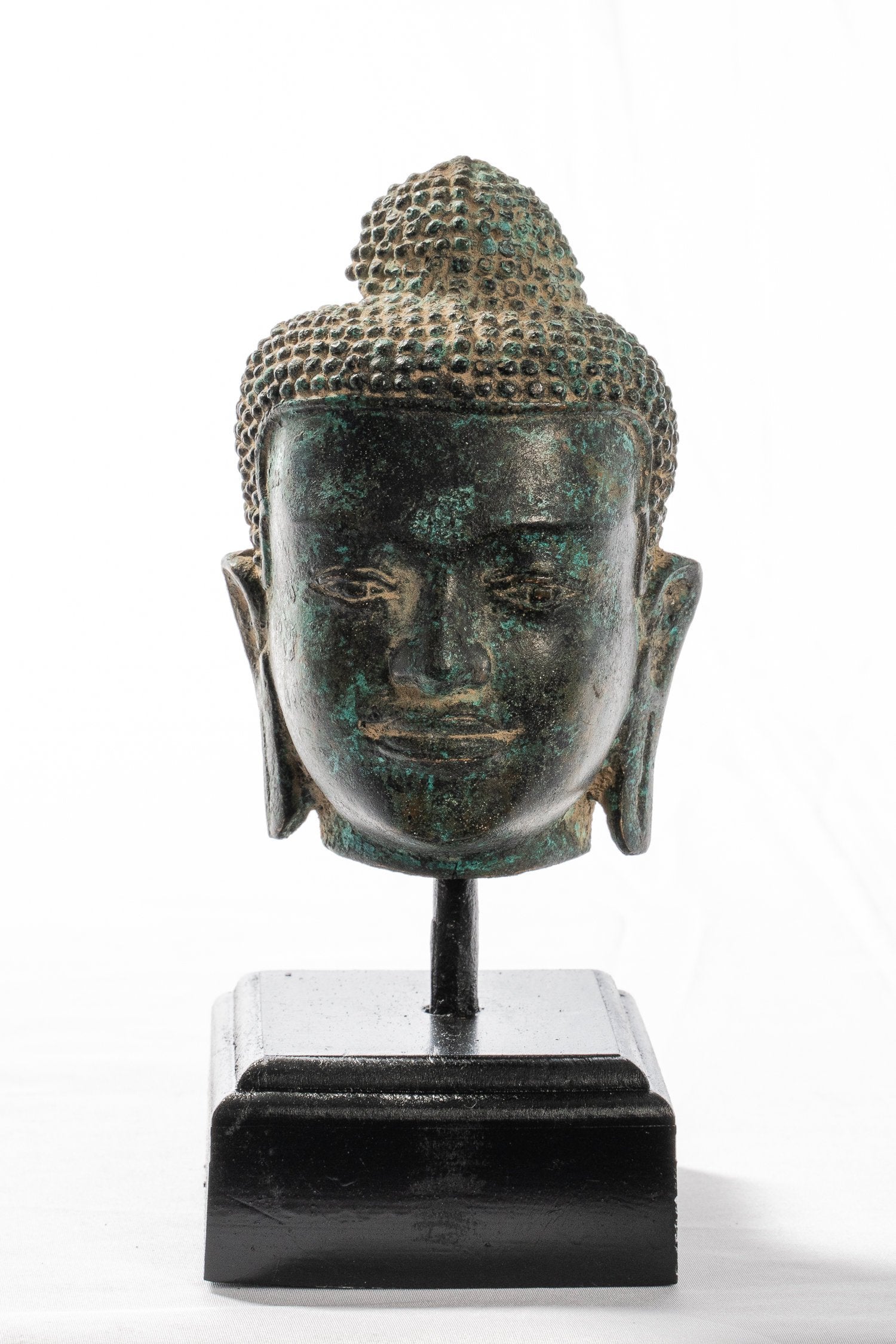 Statue Buddha - Antique Thai Monted Dvaravati Bronzo Buddha Head Statue - 19cm/8 "