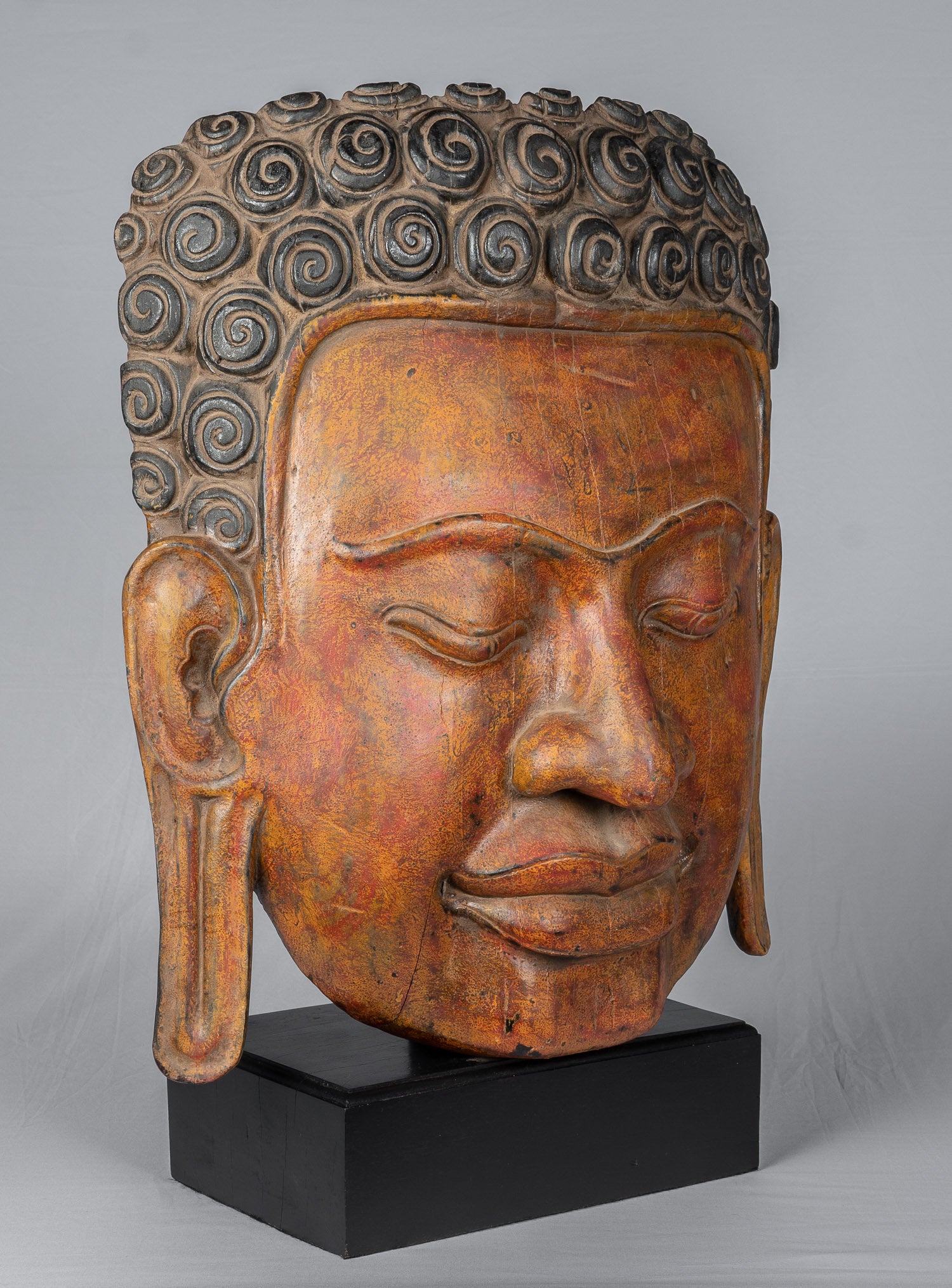 Statue di Buddha - Antique Khmer Style SE Asia Monted Alluminazione in legno Statua di Buddha - 70 cm/28 "