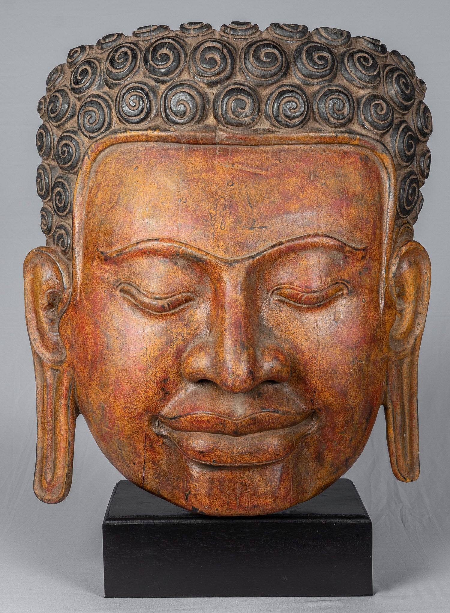 Statue di Buddha - Antique Khmer Style SE Asia Monted Alluminazione in legno Statua di Buddha - 70 cm/28 "