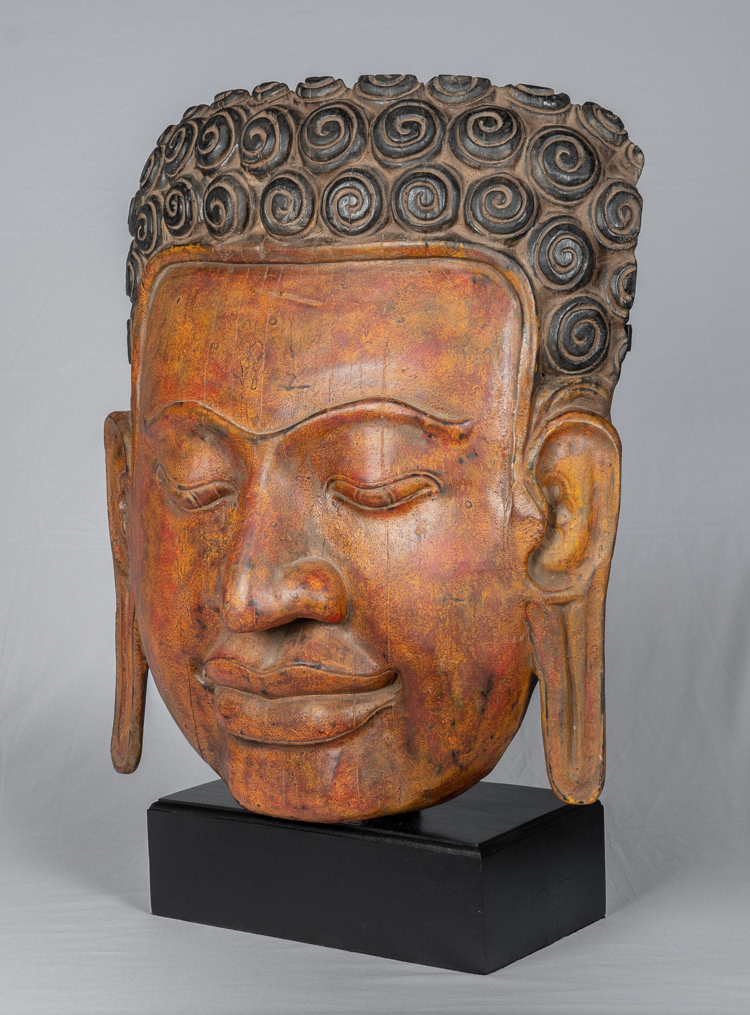 Statue di Buddha - Antique Khmer Style SE Asia Monted Alluminazione in legno Statua di Buddha - 70 cm/28 "