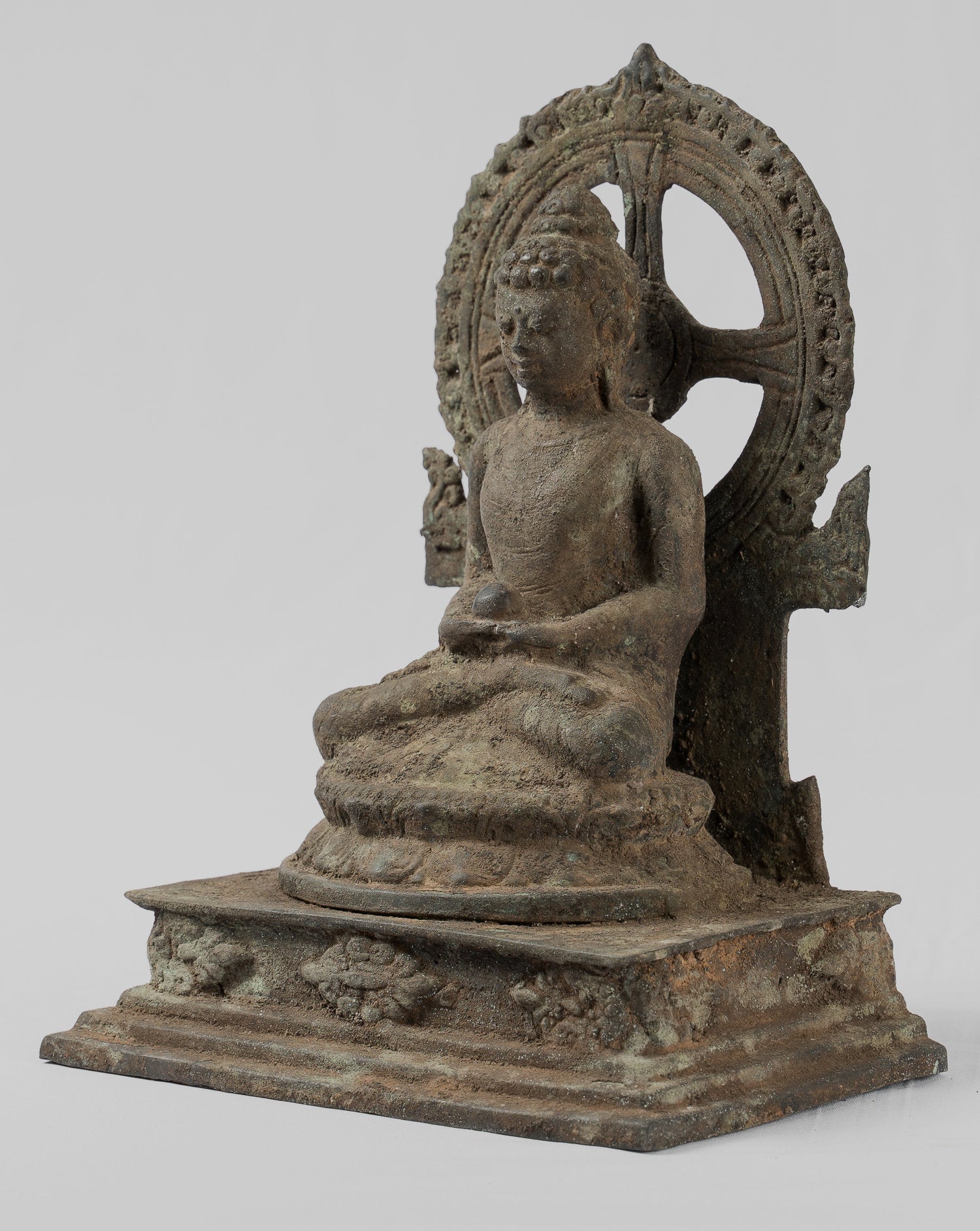 Antique in stile indonesiano seduto in bronzo giavanese Amitabha Buddha Statua - 23 cm/9 "