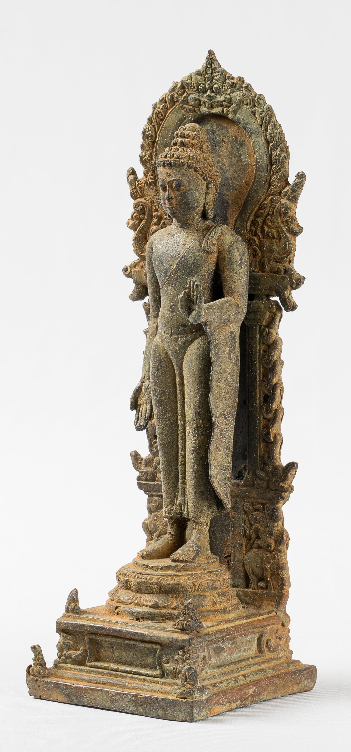 Statua di Buddha - Antique in stile indonesiano giavanese amoghasiddhi Buddha - 24 cm/10 "