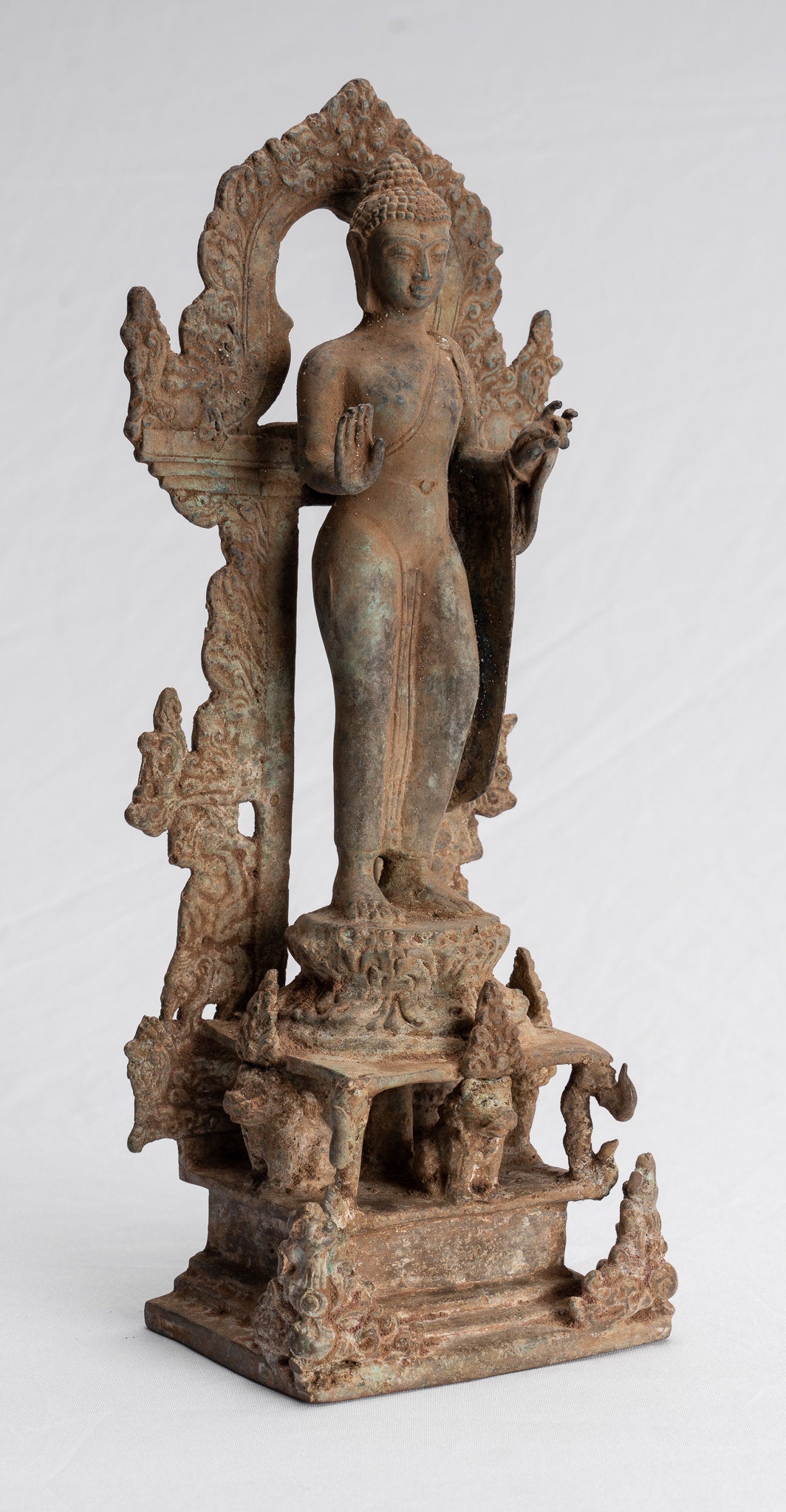 Statue Buddha - Antique Statue Buddha di protezione giavanese per la protezione permanente - 27 cm/11 "