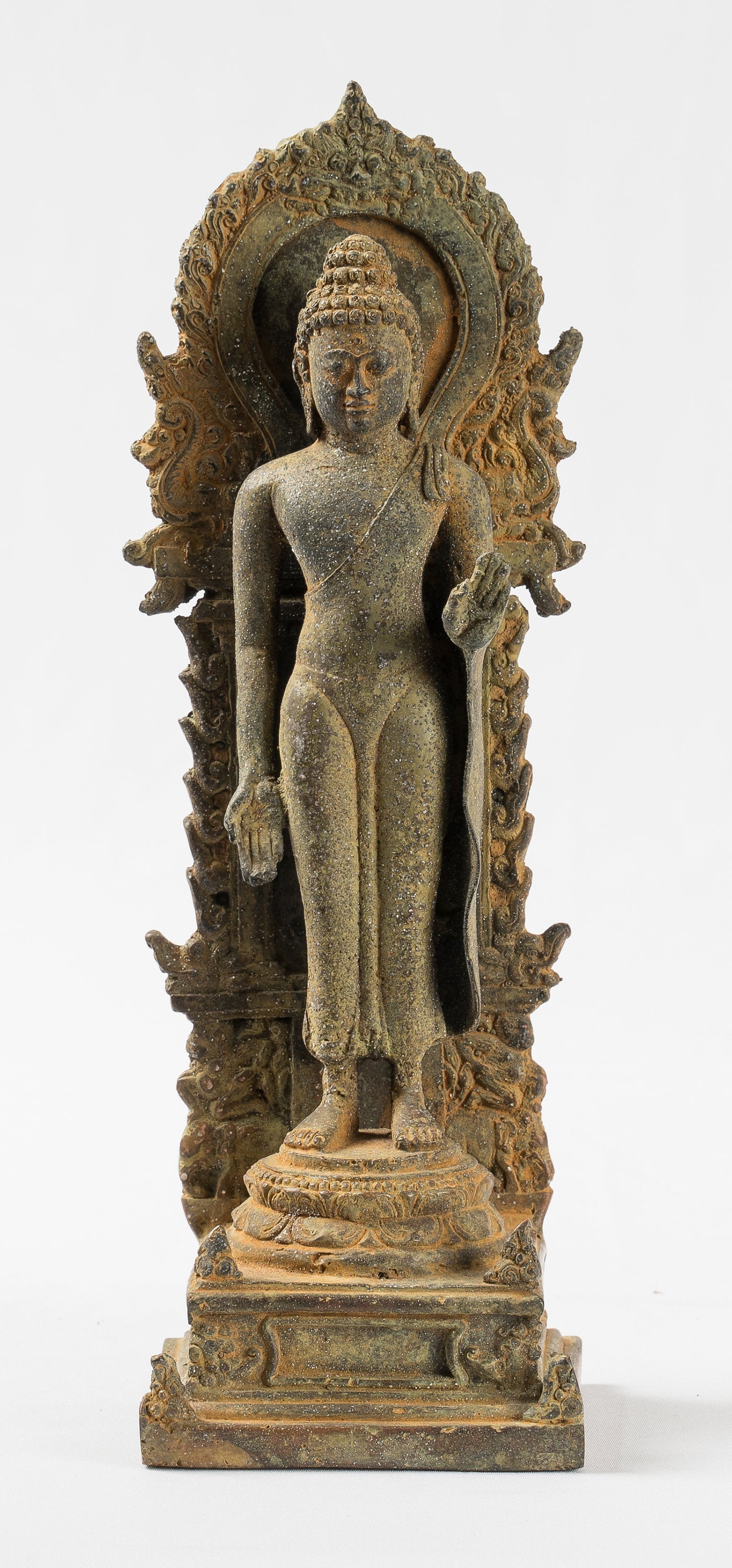 Statua di Buddha - Antique in stile indonesiano giavanese amoghasiddhi Buddha - 24 cm/10 "