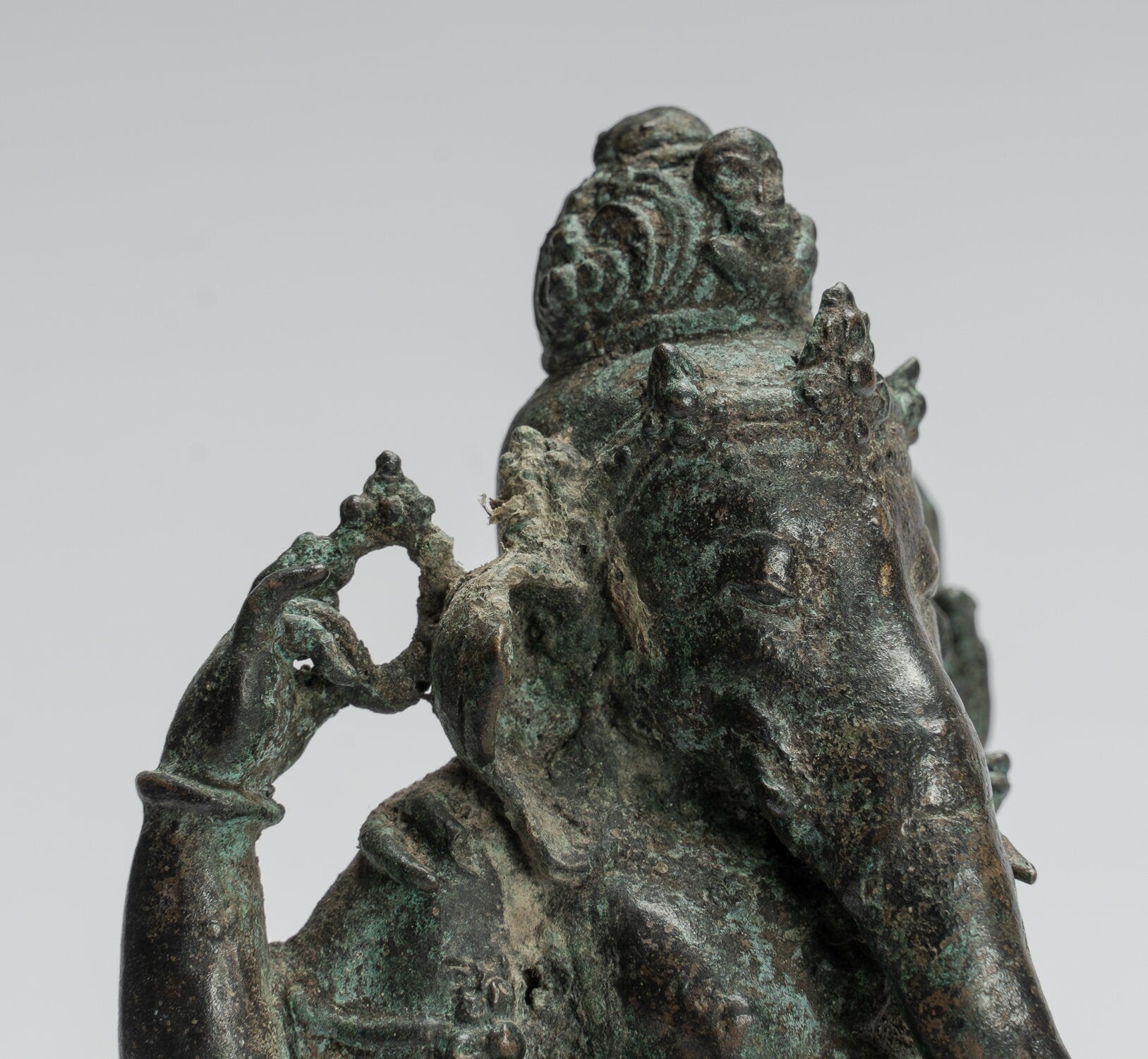 Statua Ganesha - Antique in stile giavanese Bronzo seduto Majapahit Ganesha Statua - 24 cm/10 "