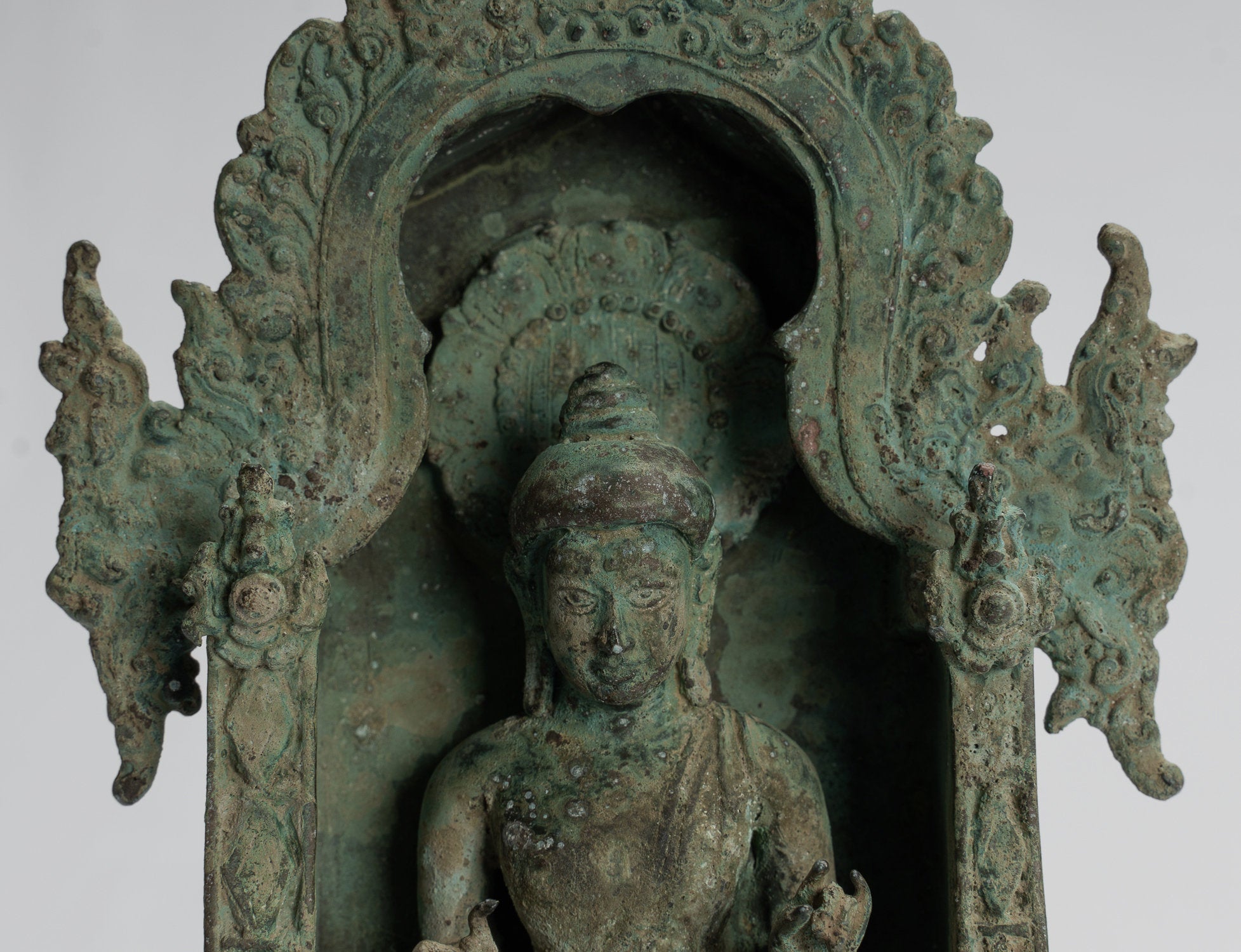 Statua Buddha - Antique in stile indonesiano Bronzo seduto Javanese Teaching Buddha Statue -26cm/10 "