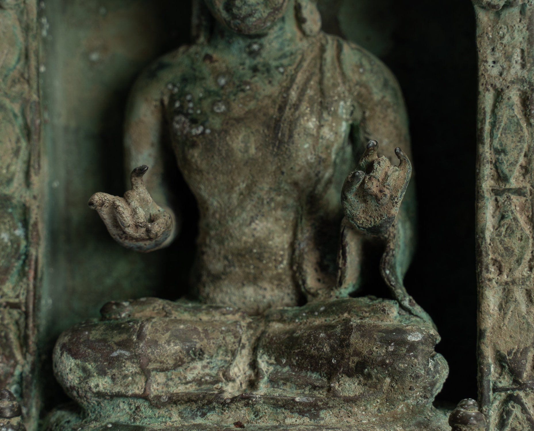 Statua Buddha - Antique in stile indonesiano Bronzo seduto Javanese Teaching Buddha Statue -26cm/10 "
