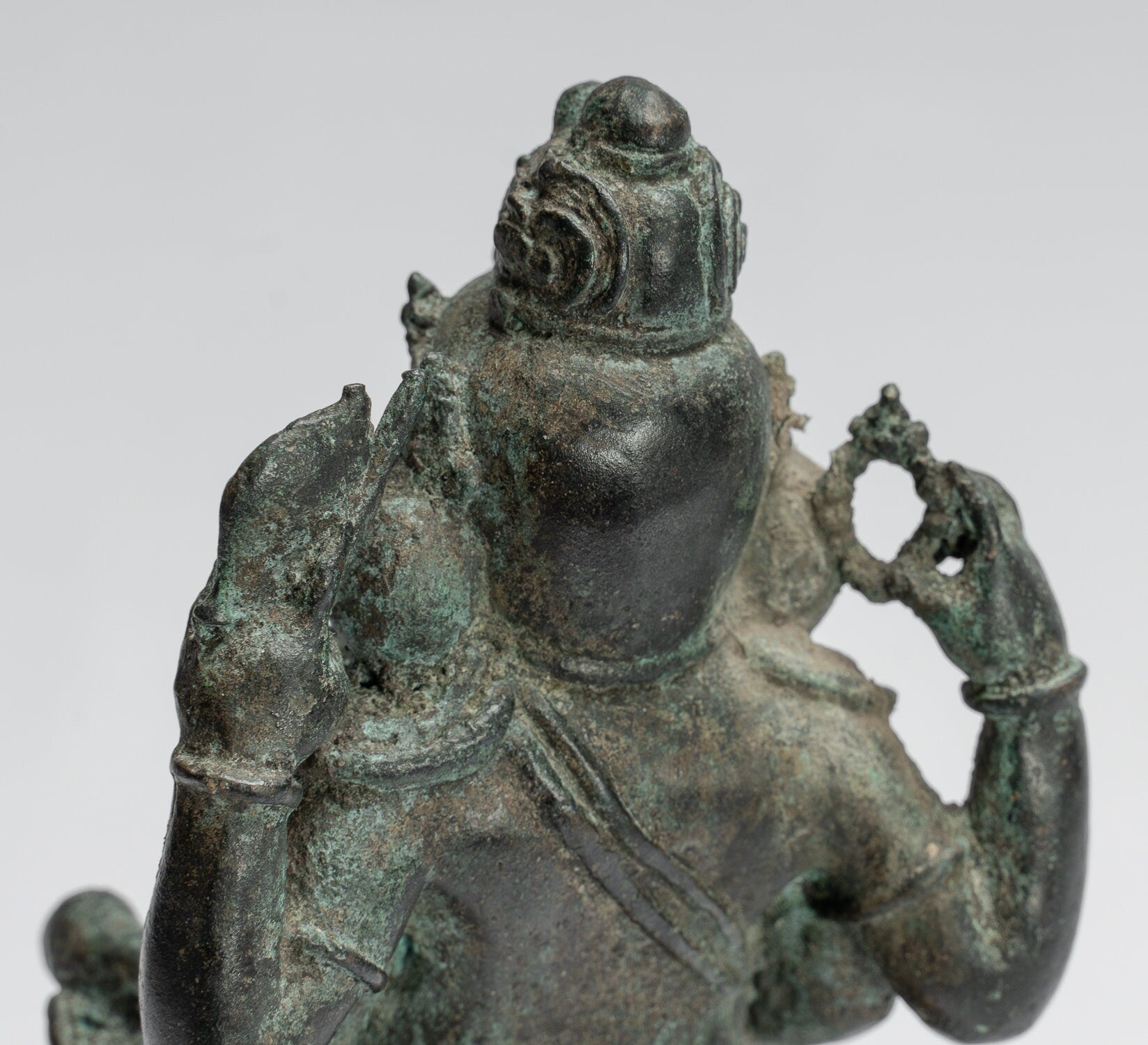 Statua Ganesha - Antique in stile giavanese Bronzo seduto Majapahit Ganesha Statua - 24 cm/10 "