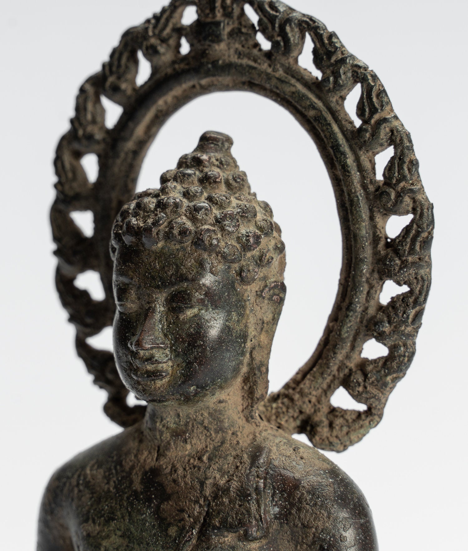 Statua di Buddha - Antique in stile indonesiano seduto in bronzo giavanese predica Buddha - 18 cm/7 "