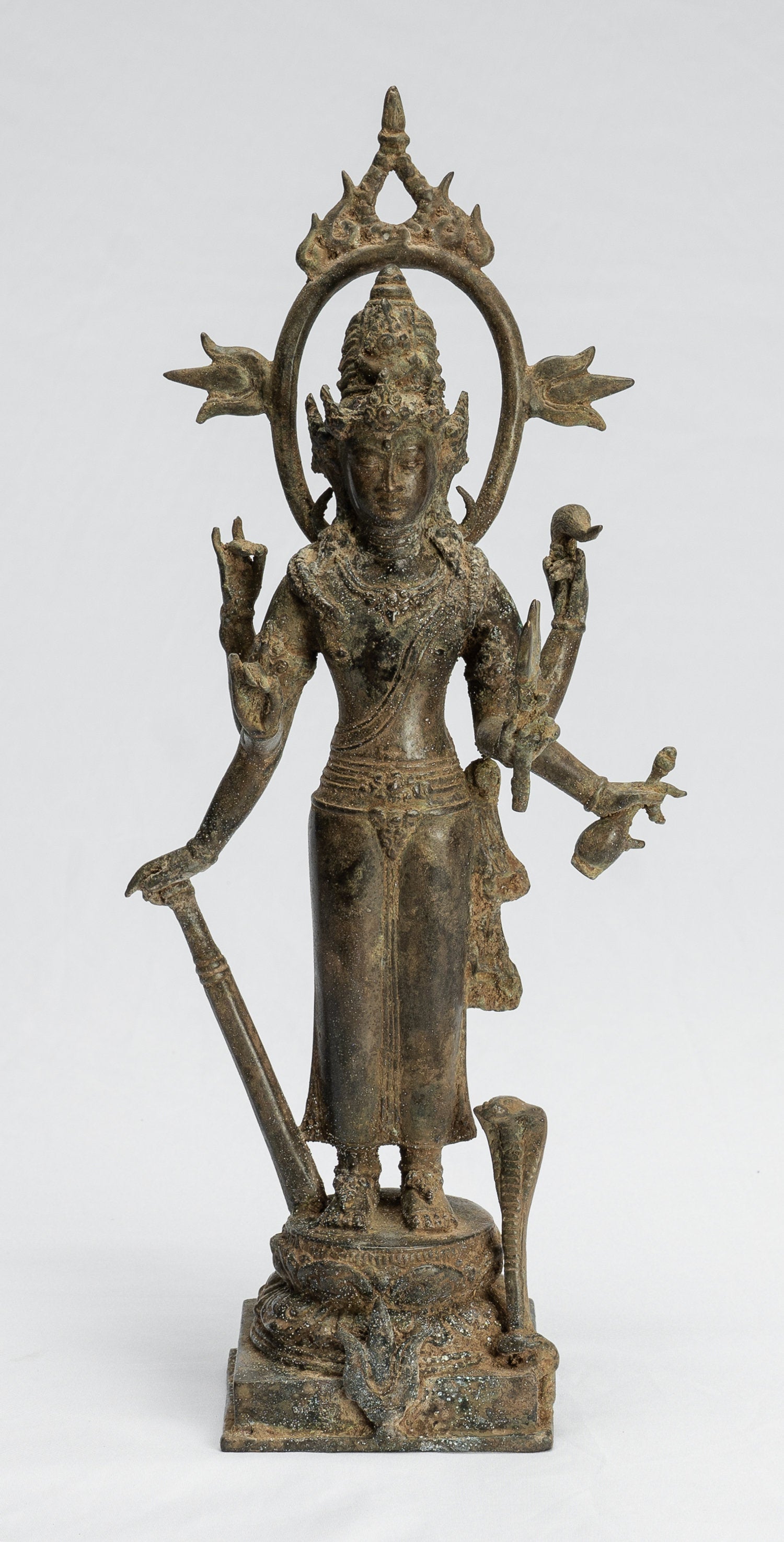 Statue Shiva - Antique in stile indonesiano bronzo giavanese in piedi a 6 bracci Shiva Statua - 36 cm/14 "
