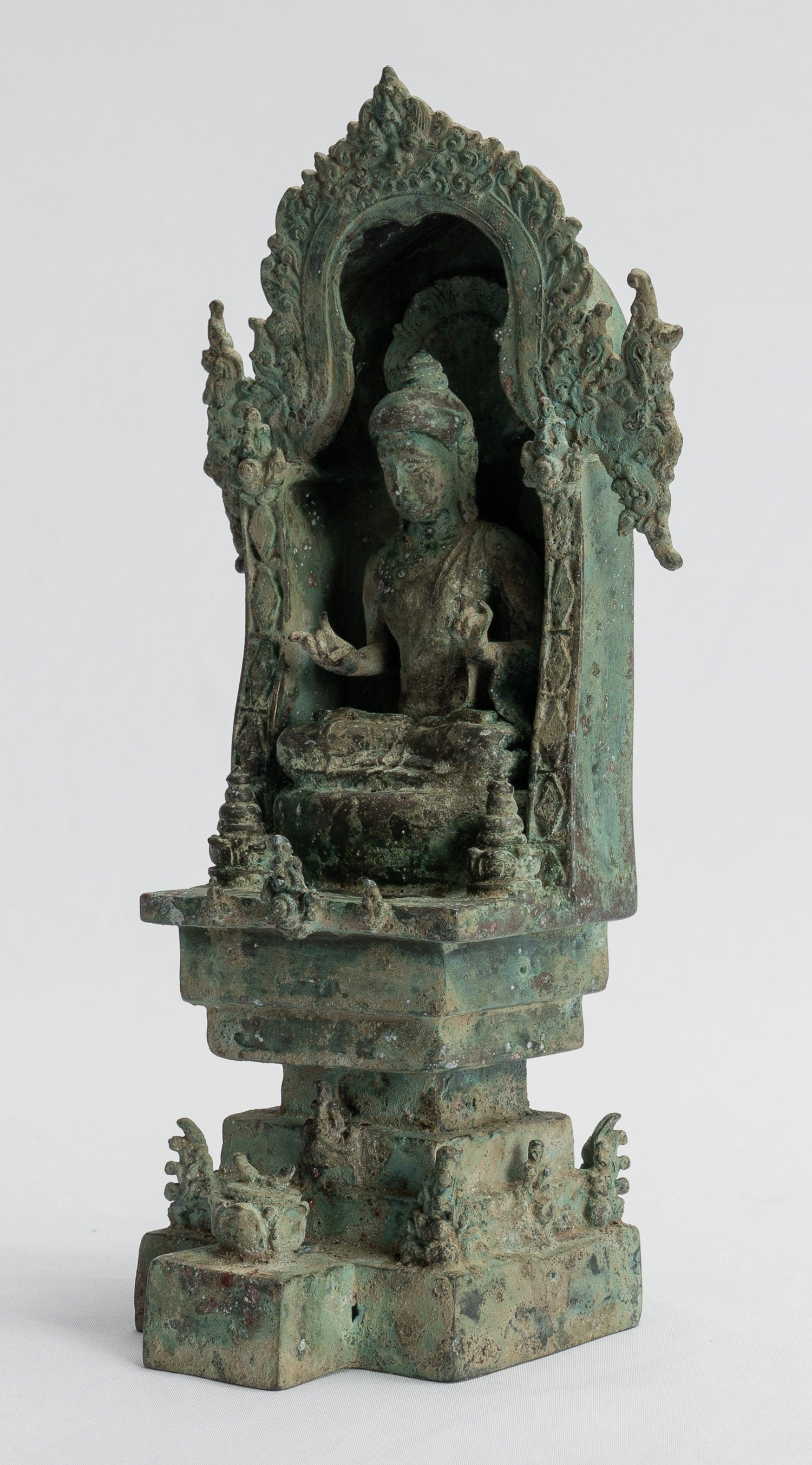 Statua Buddha - Antique in stile indonesiano Bronzo seduto Javanese Teaching Buddha Statue -26cm/10 "