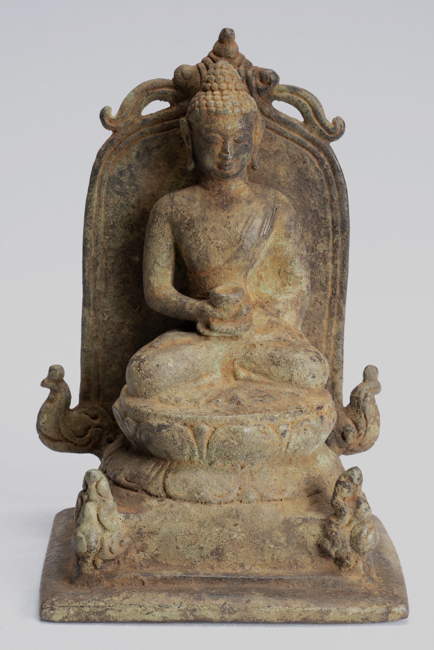 Statue de Bouddha-Antique Indonésie Style Bronze Seated Javanais Amitabha Bouddha Statue-16cm/6 "