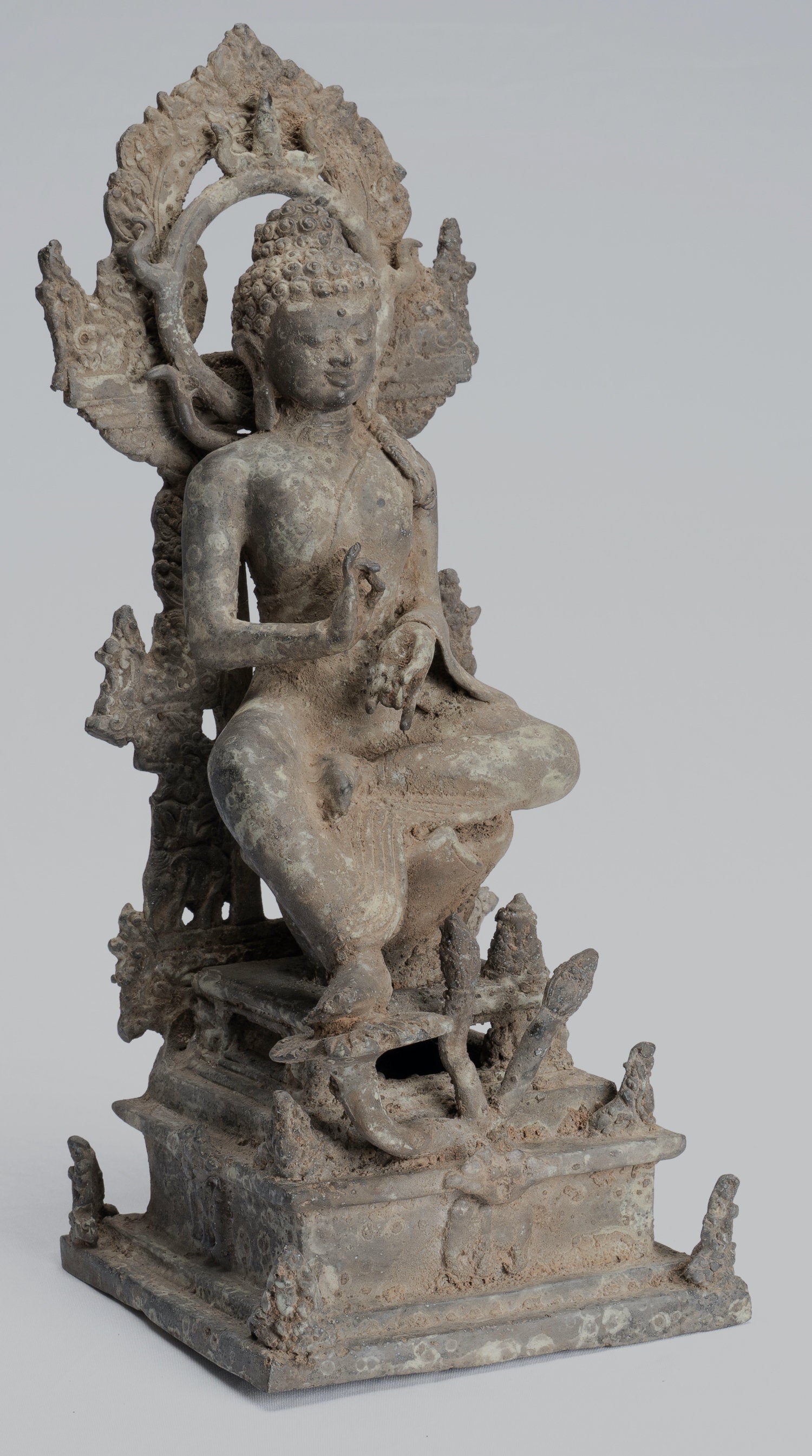 Statua di Buddha - Antique in stile indonesiano seduto in bronzo giavanese predica Buddha - 29 cm/12 "