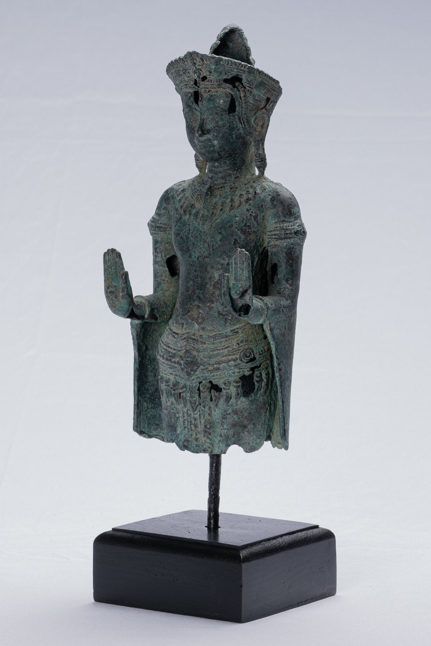 Statue di Buddha - Antique Khmer in stile Khmer Bronzo in piedi Abhaya Protezione Buddha Statua - 32 cm/13 "