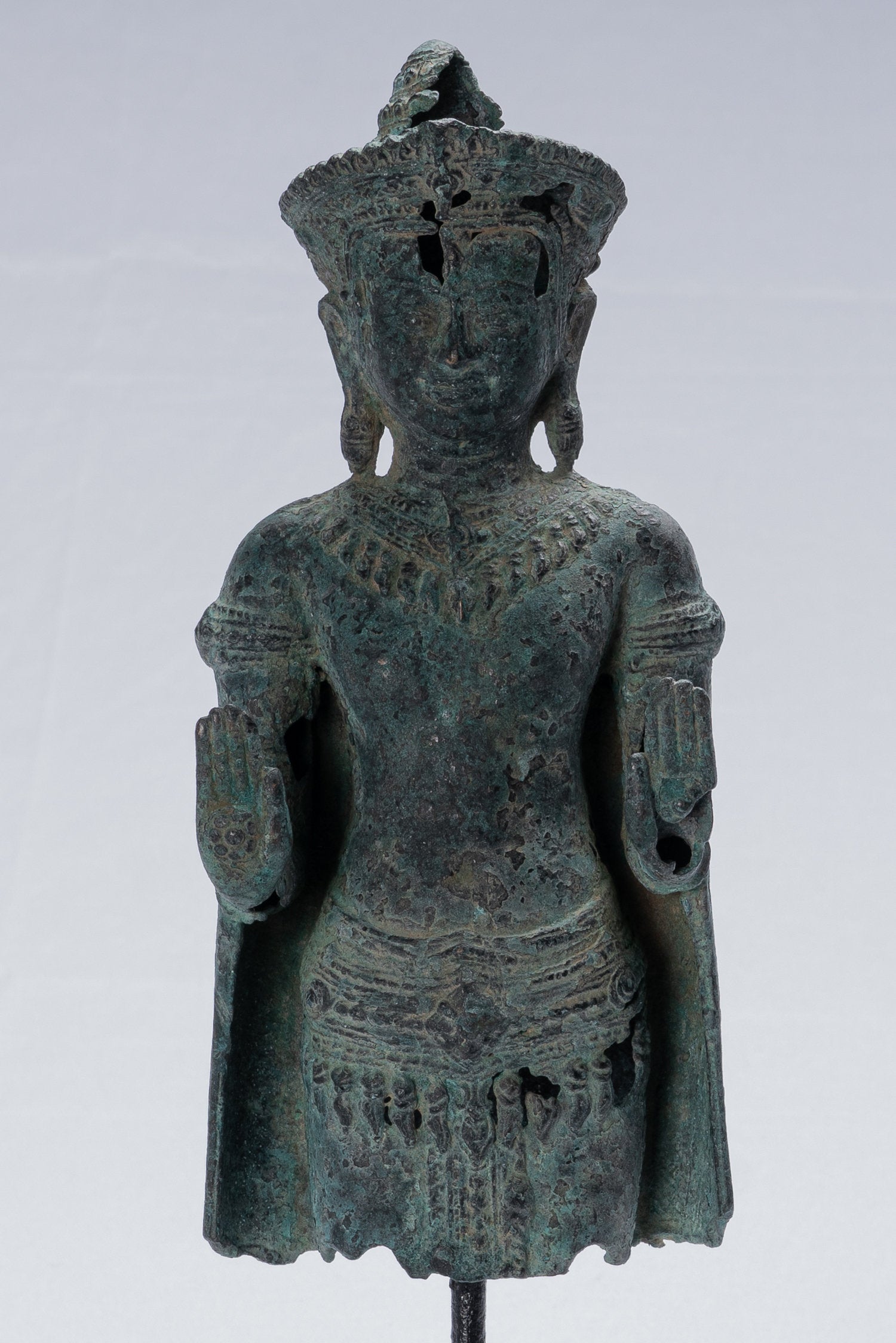 Statue di Buddha - Antique Khmer in stile Khmer Bronzo in piedi Abhaya Protezione Buddha Statua - 32 cm/13 "