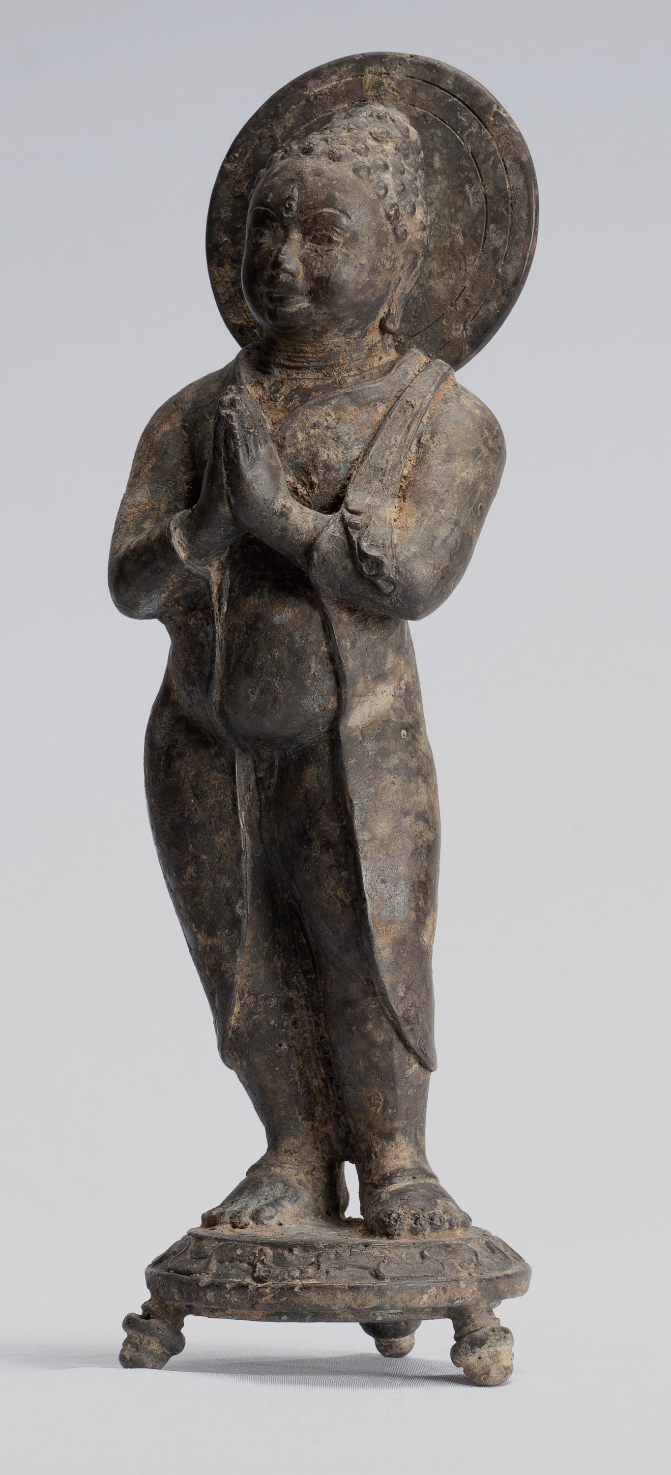 Statua Buddha - Antique stile indonesiano in piedi bronzo giavanese gautama Buddha - 28 cm/11 "