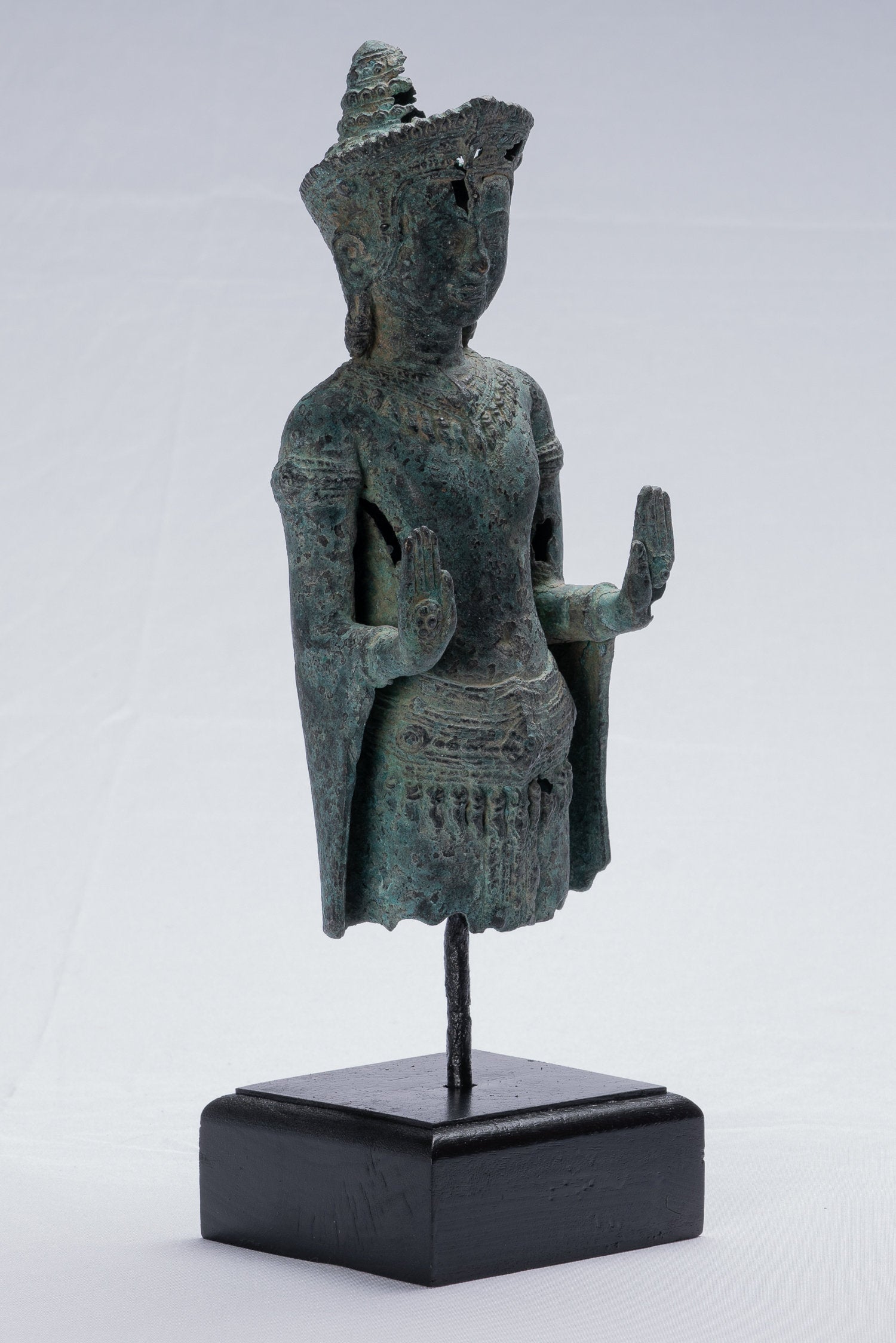 Statue di Buddha - Antique Khmer in stile Khmer Bronzo in piedi Abhaya Protezione Buddha Statua - 32 cm/13 "