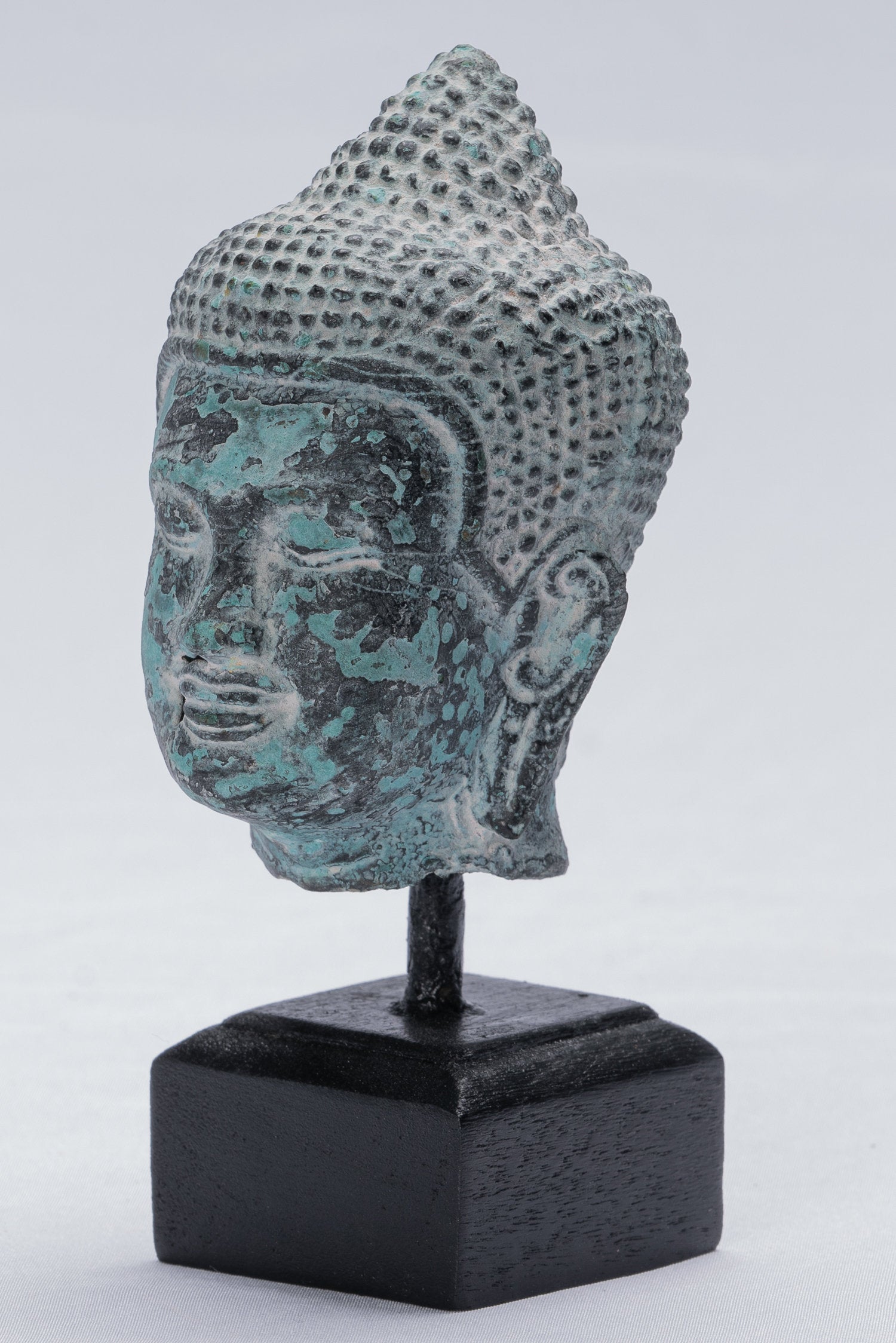 Statue Buddha - Antique Khmer in stile Bronzo Montato Buddha Head Statua - 15,5 cm/6 "