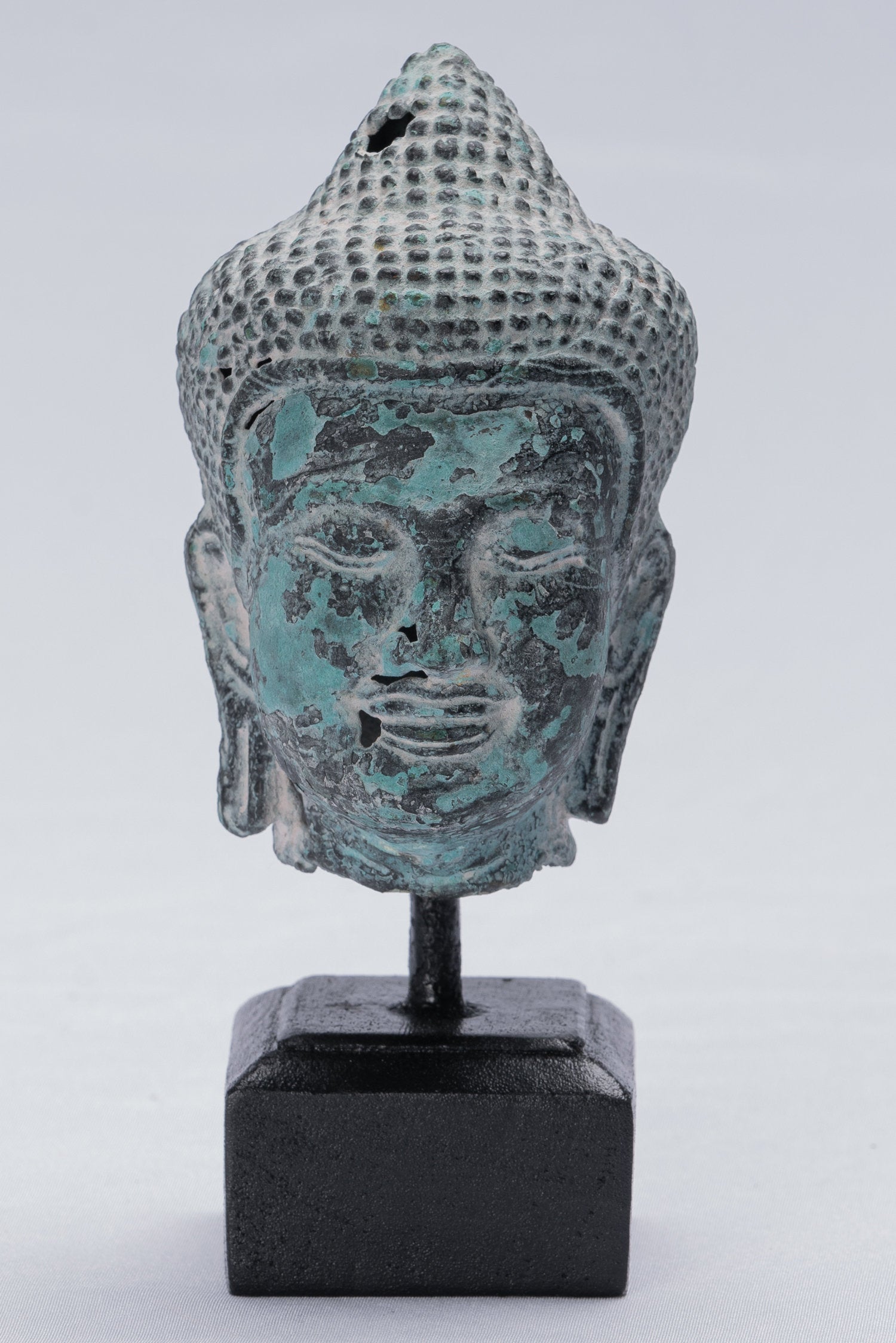 Statue Buddha - Antique Khmer in stile Bronzo Montato Buddha Head Statua - 15,5 cm/6 "