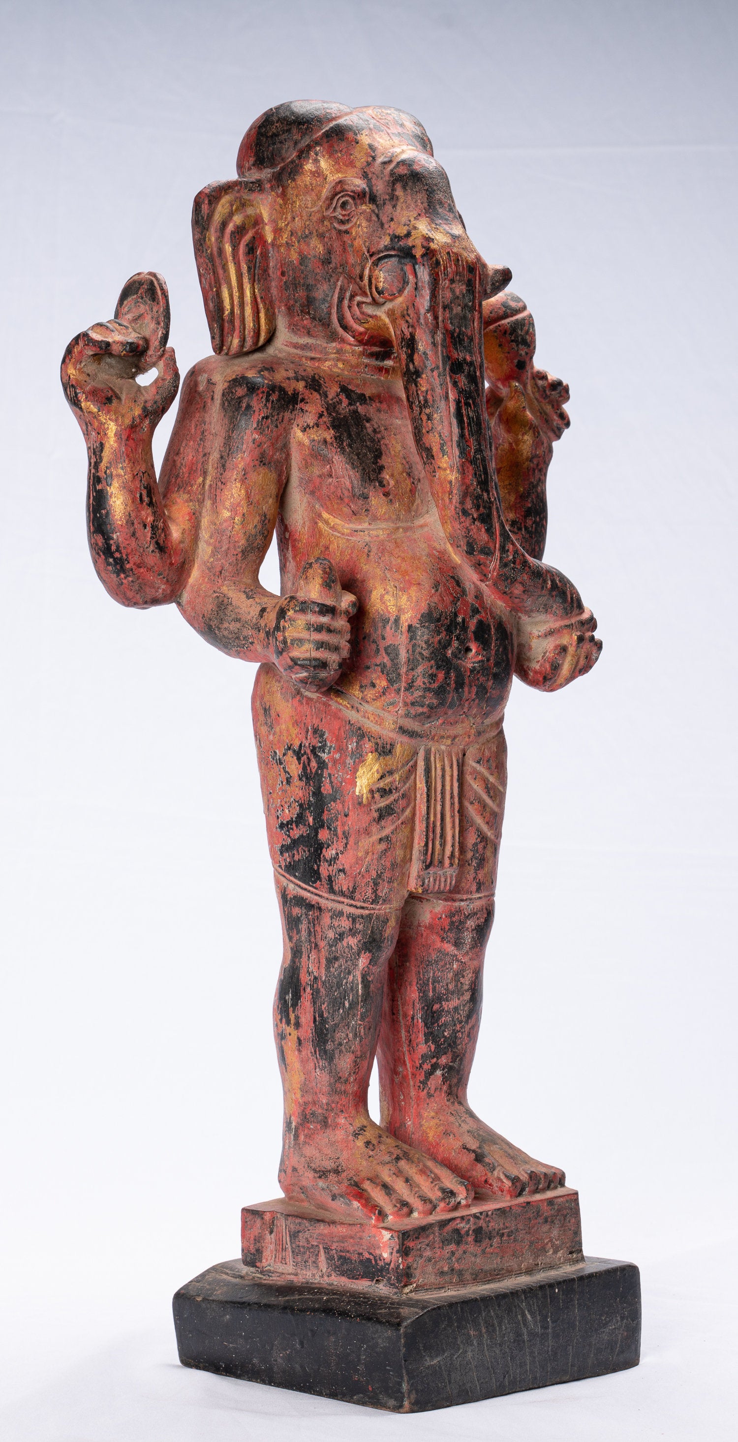 Statua Ganesha - Antique Bayon in stile Khmer Red Wood State Ganesha Statua - 59cm/24 "