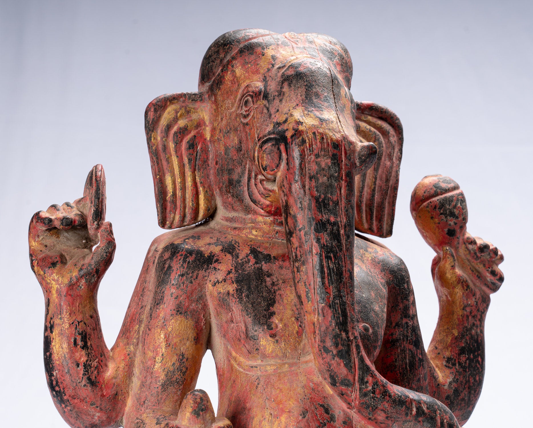 Statua Ganesha - Antique Bayon in stile Khmer Red Wood State Ganesha Statua - 59cm/24 "