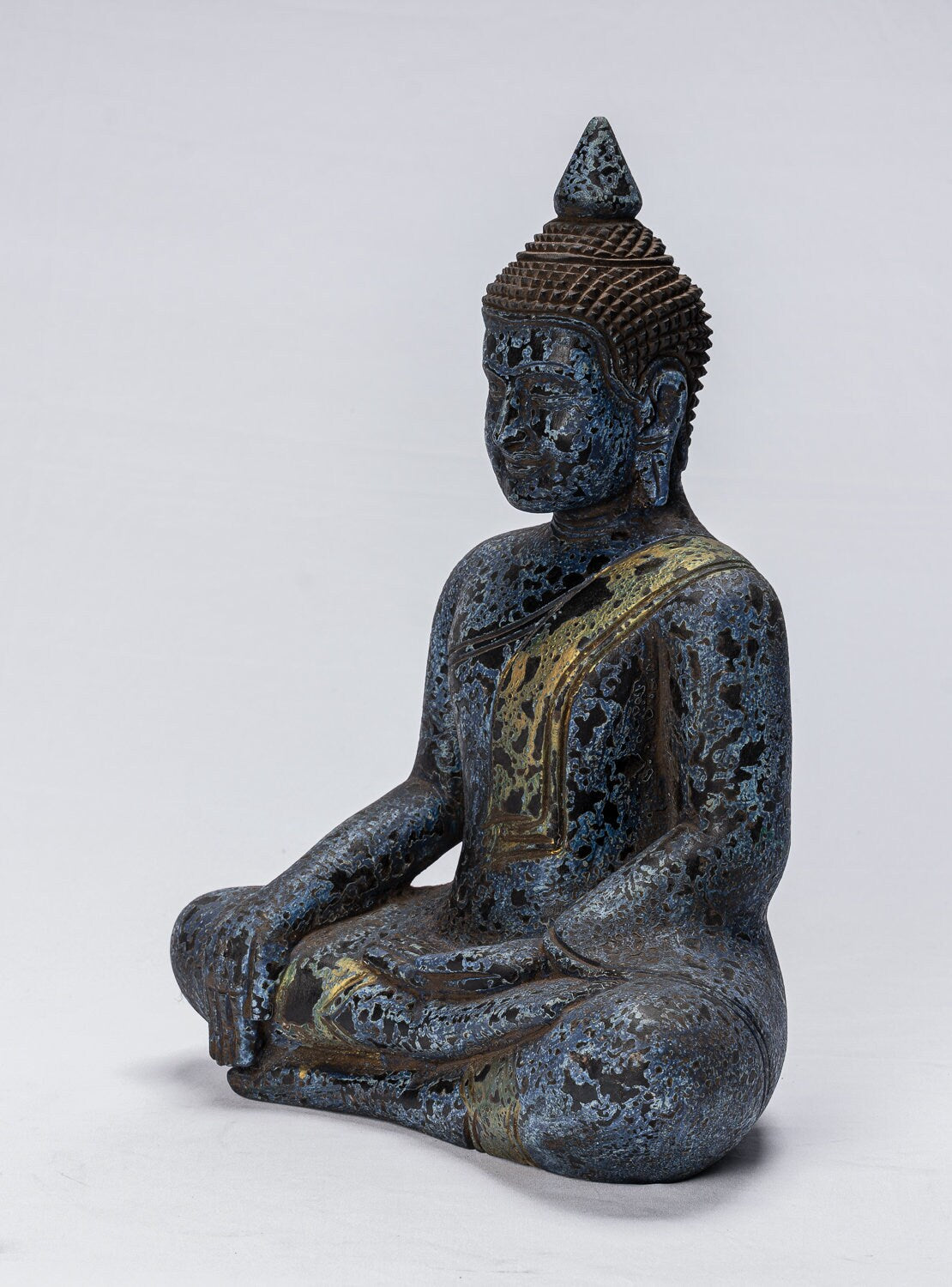 Statue Buddha - Antique Khmer Style SE Asia Seduto l'Illuminismo in legno Statua Buddha - 39 cm/16 "