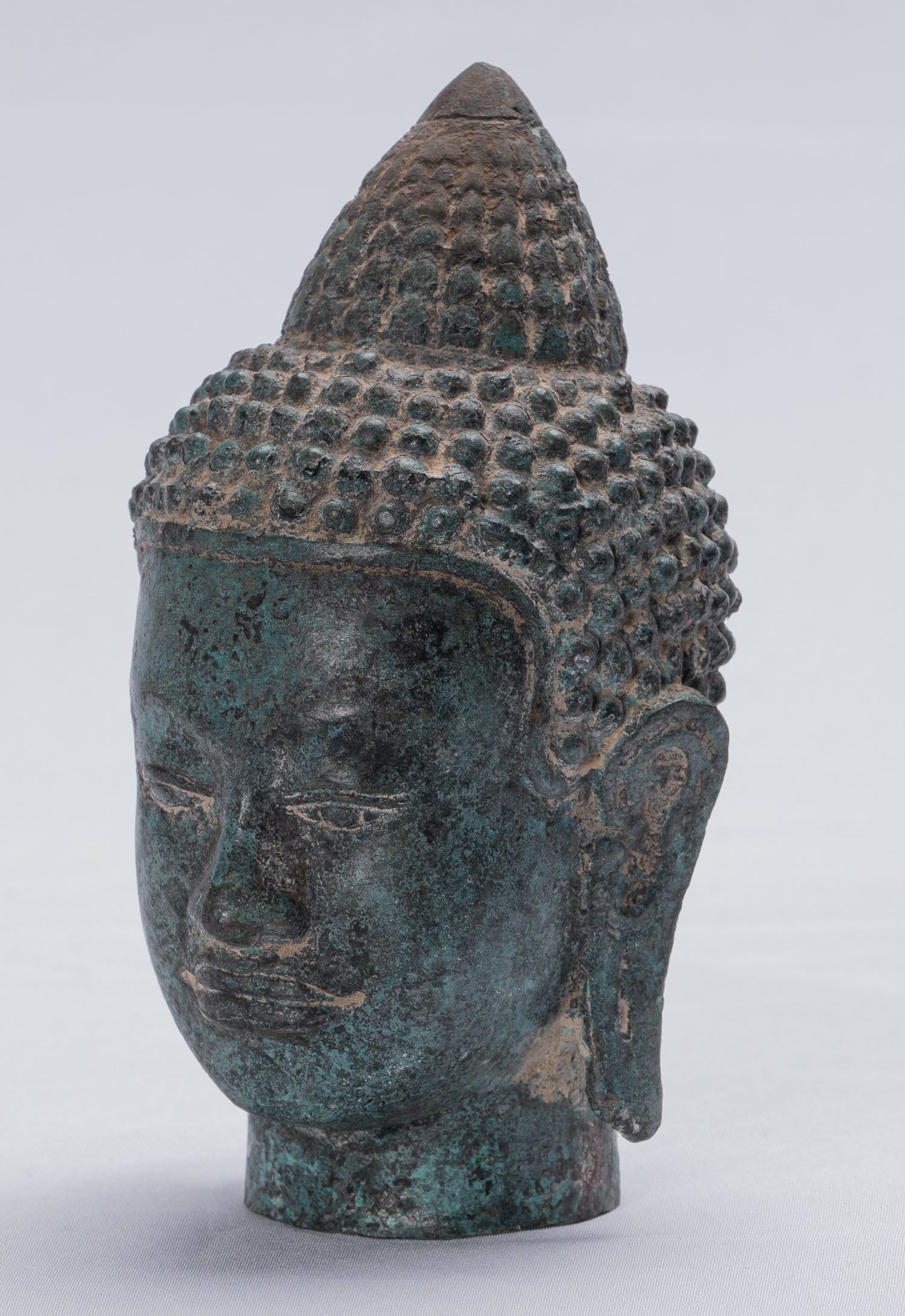 Statue Buddha - Antique Khmer Style Statua della testa di bronzo bronzo di bronzo - 14 cm/6 "