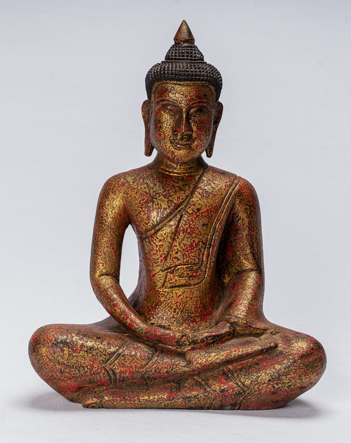 Buddha Sculpture - Antique Khmer in stile Khmer Seduto Buddha Statue Dhyana Meditazione Mudra - 38 cm/15 "