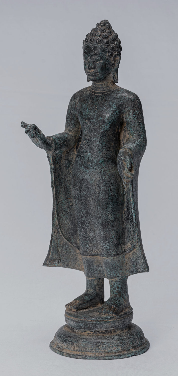 Statue di Buddha - Antique Thai Style Dvaravati Bronzo in piedi Predicazione della statua di Buddha - 33 cm/13 "