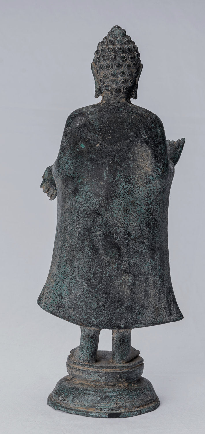 Statue di Buddha - Antique Thai Style Dvaravati Bronzo in piedi Predicazione della statua di Buddha - 33 cm/13 "
