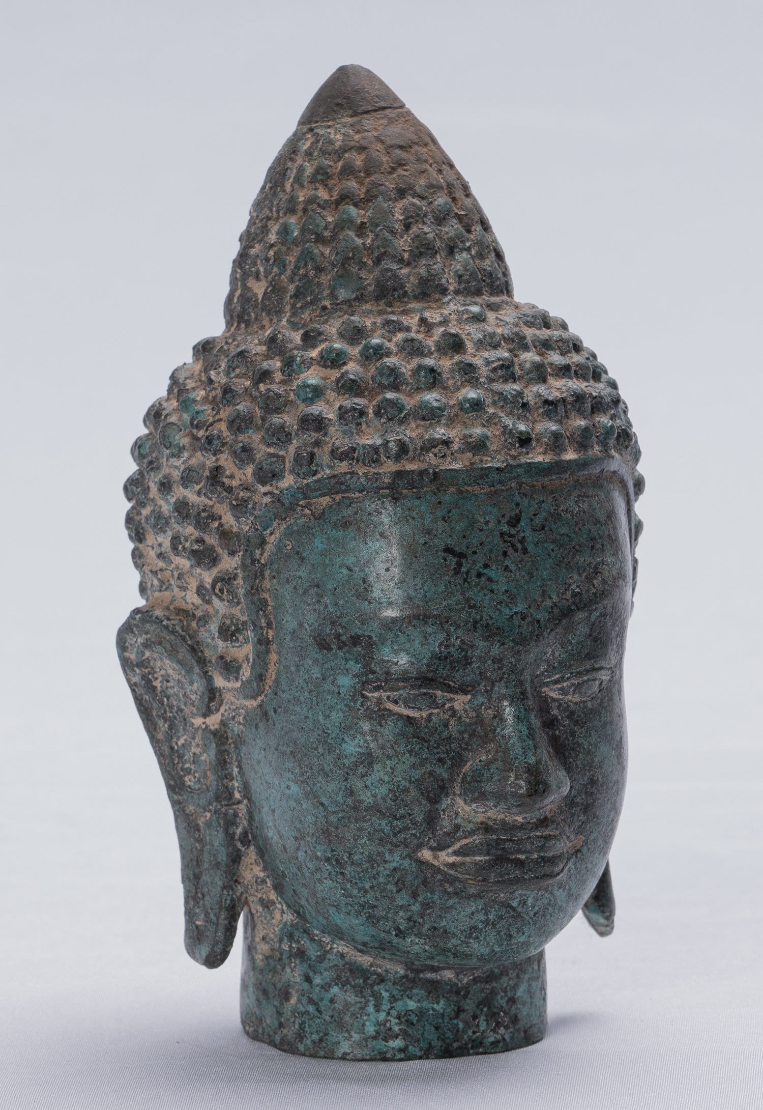 Statue Buddha - Antique Khmer Style Statua della testa di bronzo bronzo di bronzo - 14 cm/6 "