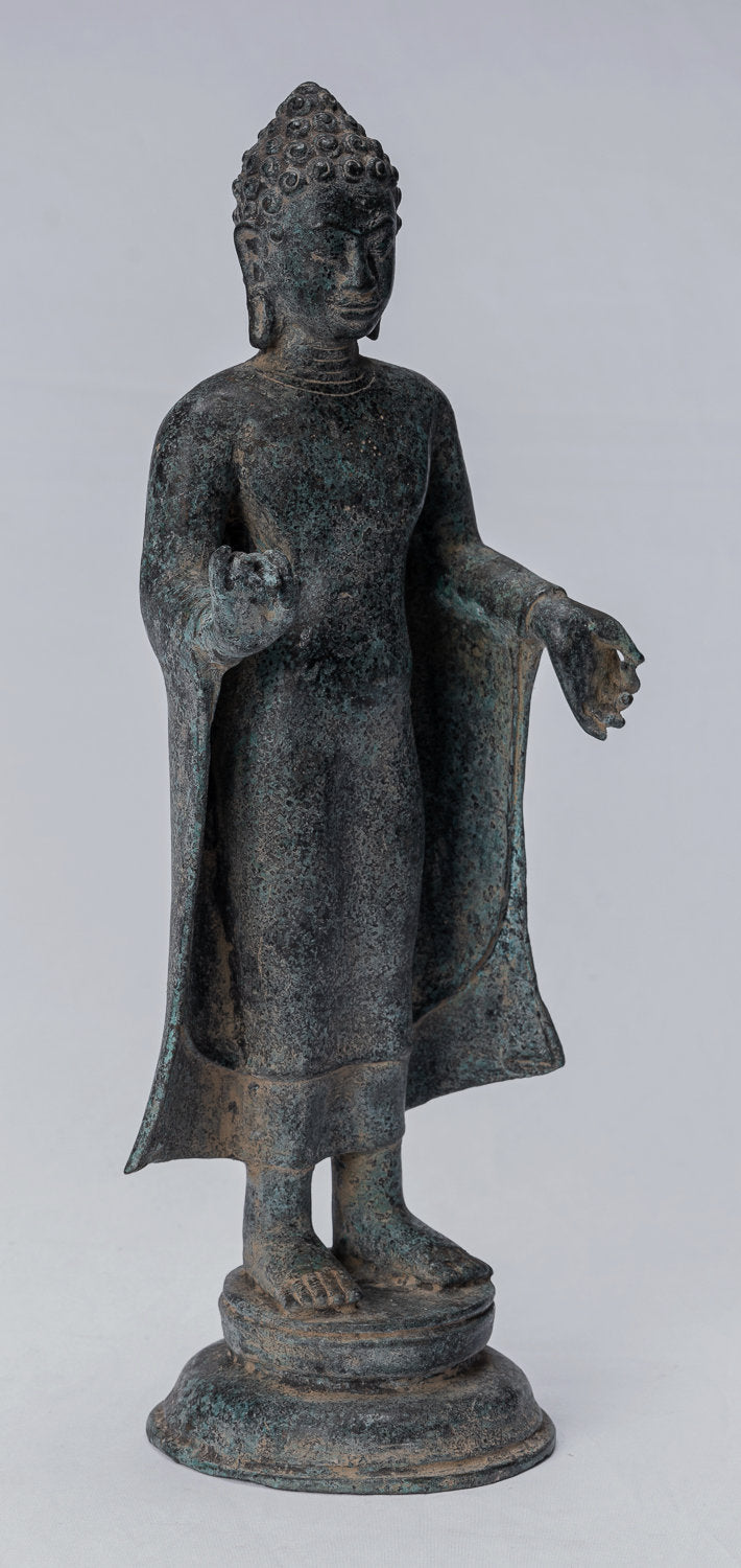 Statue di Buddha - Antique Thai Style Dvaravati Bronzo in piedi Predicazione della statua di Buddha - 33 cm/13 "